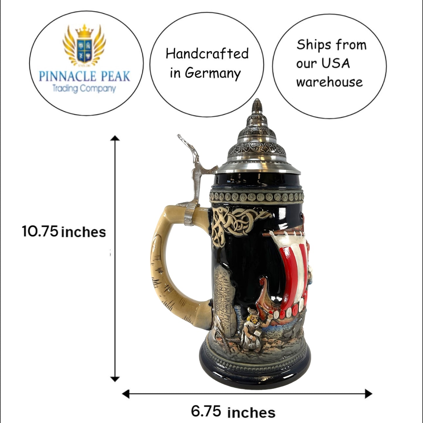 Pinnacle Peak Trading Leif Erikson Norse Explorer Discovers America LE German Beer Stein .75 L Vikings by King Werk