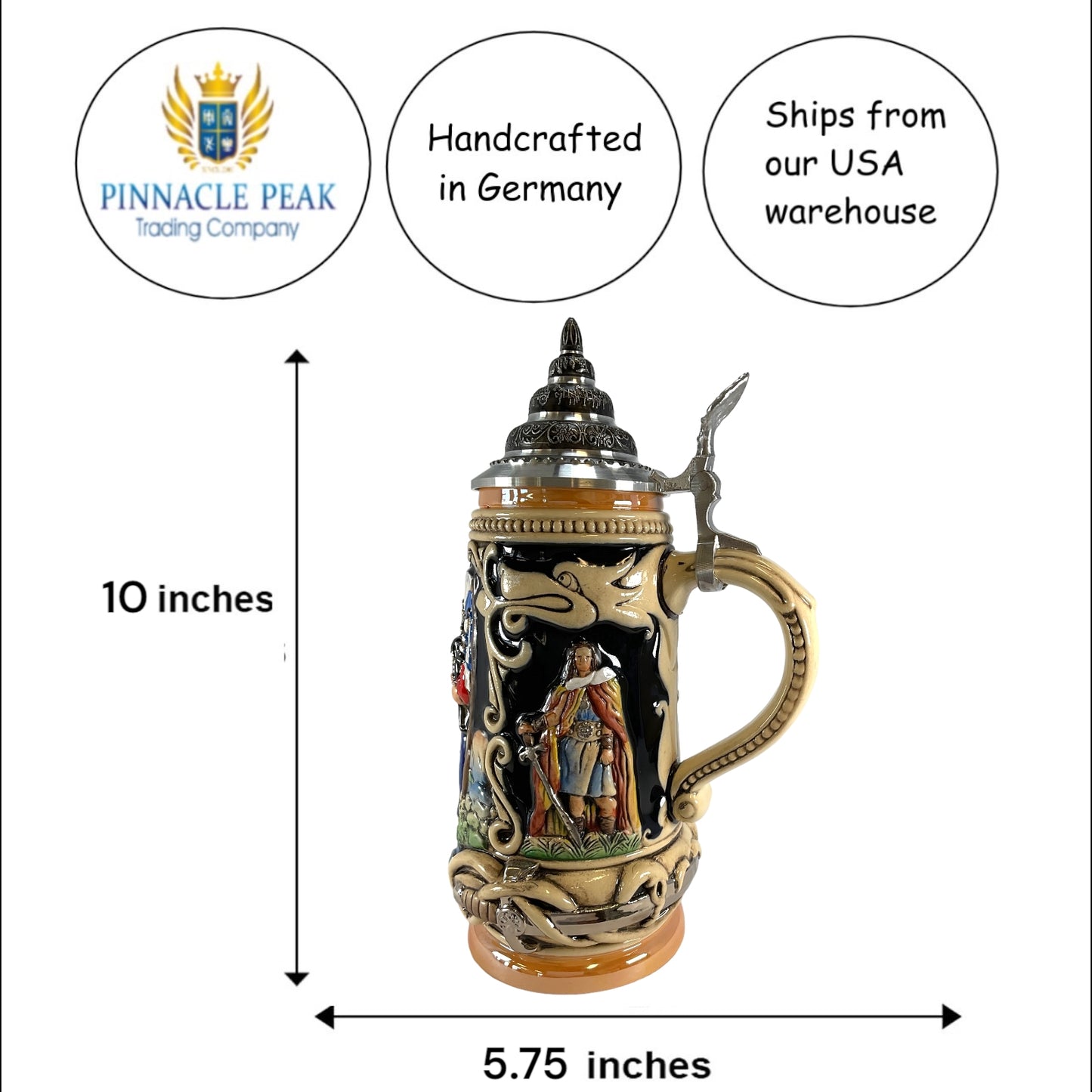 Pinnacle Peak Trading Scotland with Scottish Bagpiper LE German Beer Stein .5 L Made in Germany by King Werk