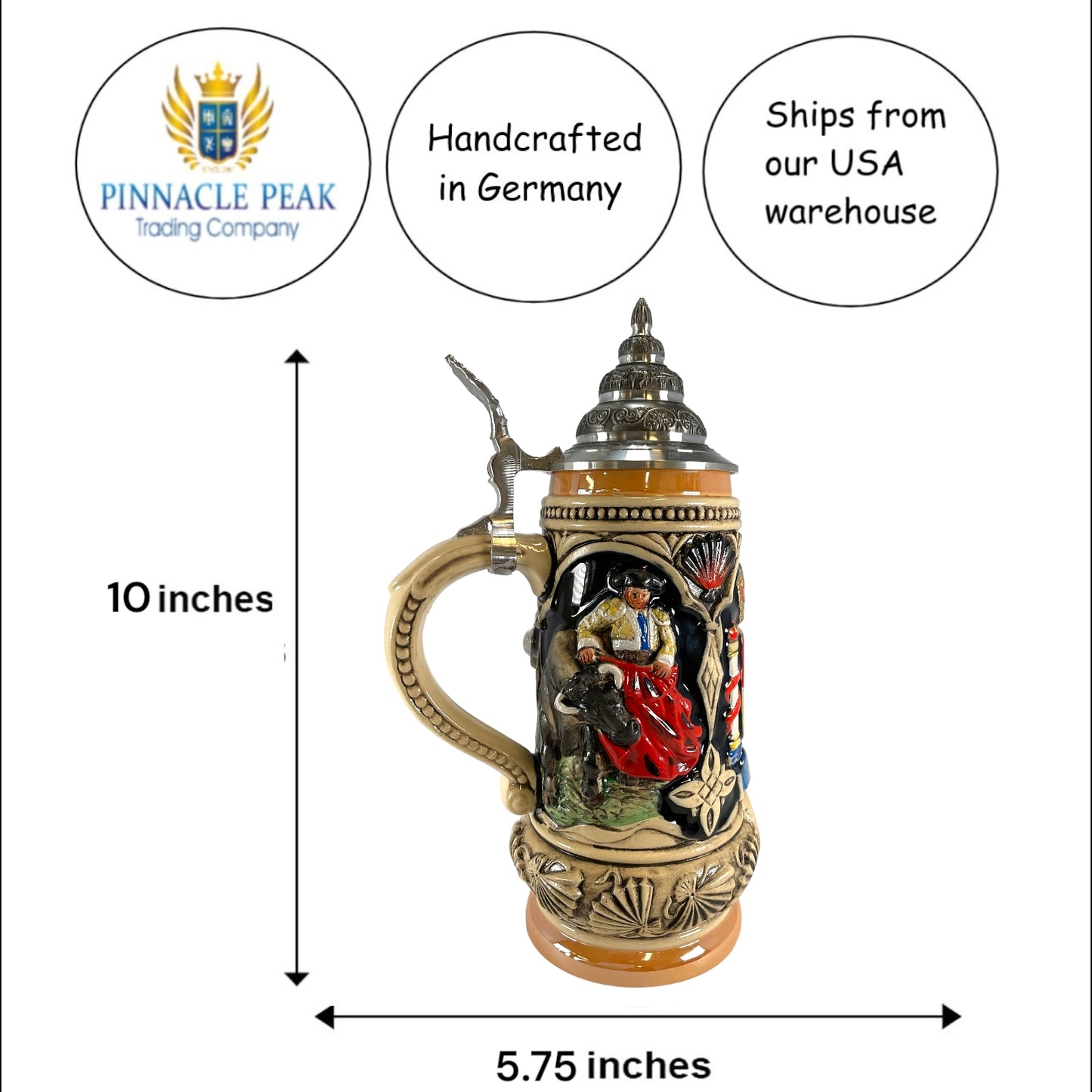 Pinnacle Peak Trading Spain Coat of Arms Spanish Matador and Dancers LE German Beer Stein .5 L by King Werks