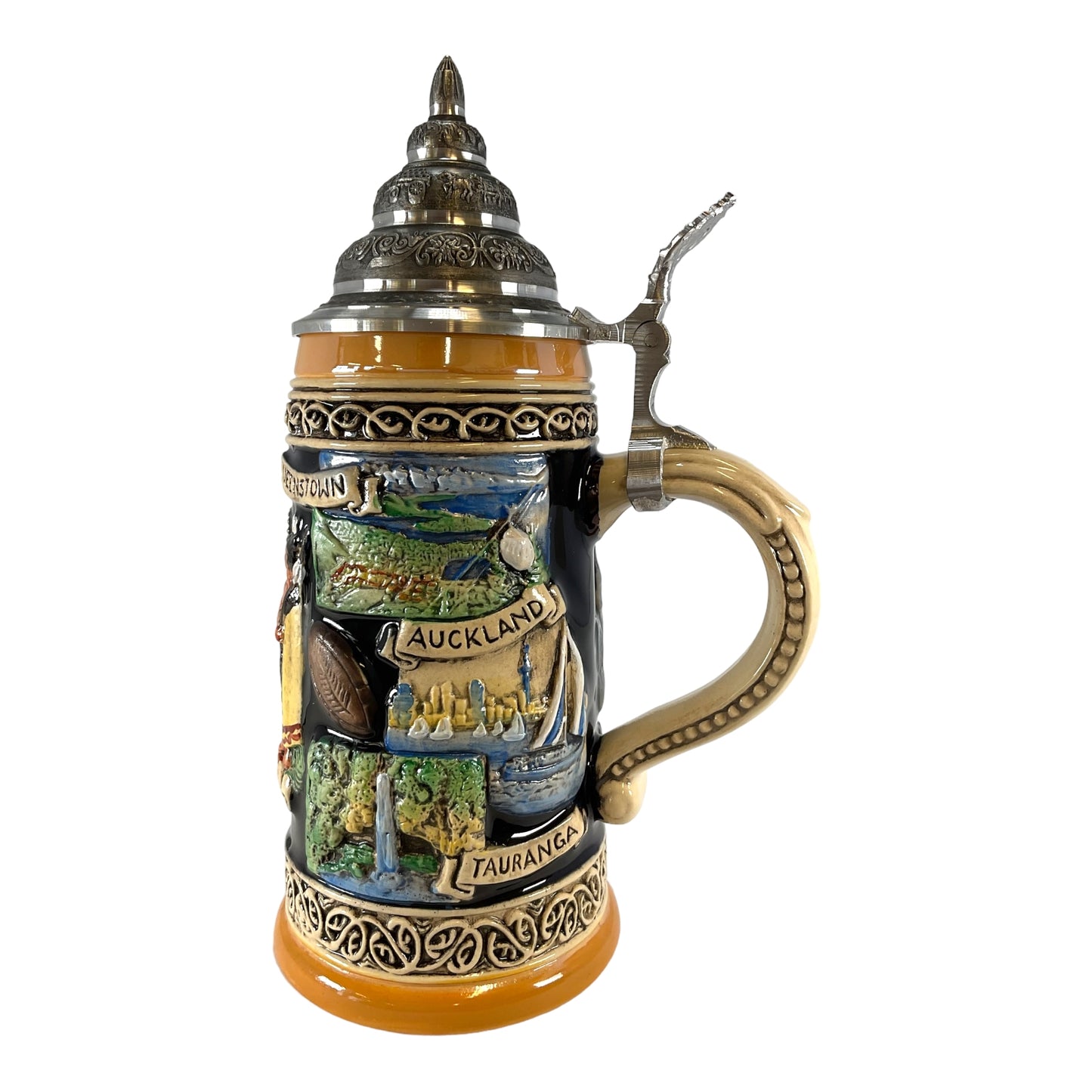 Pinnacle Peak Trading New Zealand Coat of Arms and Landmarks LE German Beer Stein .5 L by King Werks