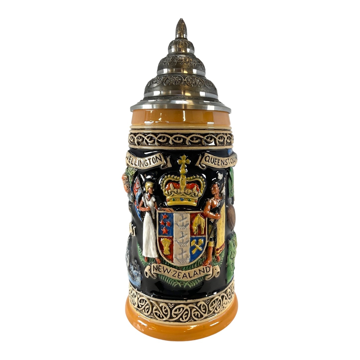 Pinnacle Peak Trading New Zealand Coat of Arms and Landmarks LE German Beer Stein .5 L by King Werks