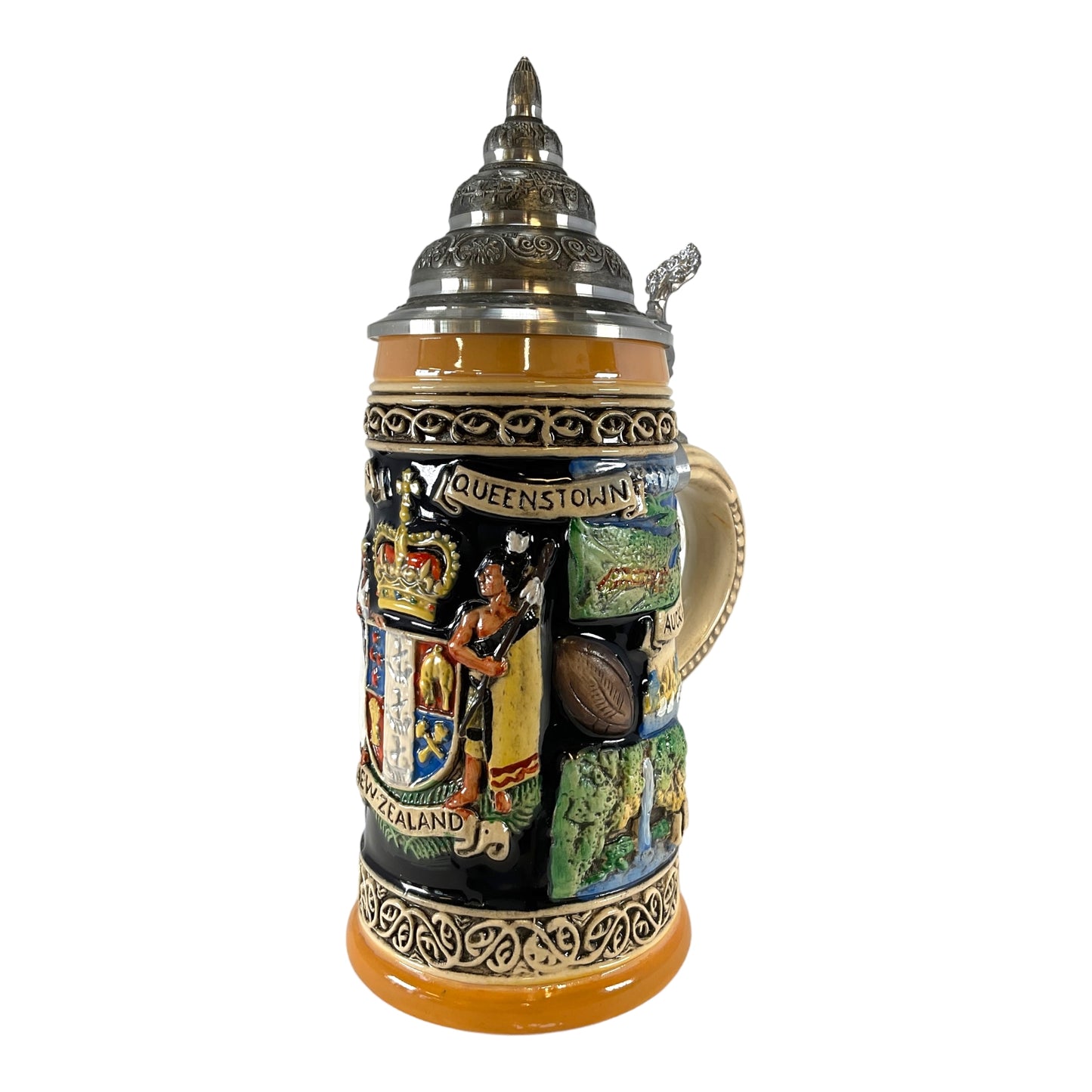 Pinnacle Peak Trading New Zealand Coat of Arms and Landmarks LE German Beer Stein .5 L by King Werks