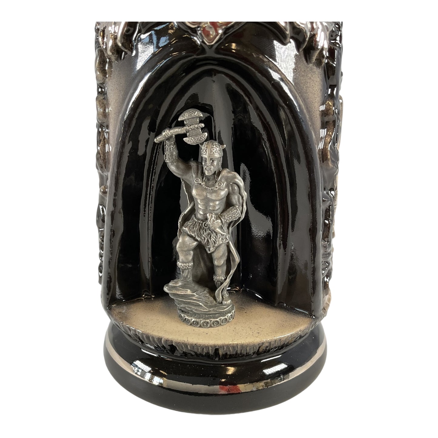 Pinnacle Peak Trading Viking Warrior in Grotto with Pewter Viking Helmet Lid LE German Beer Stein .5 L by King Werks