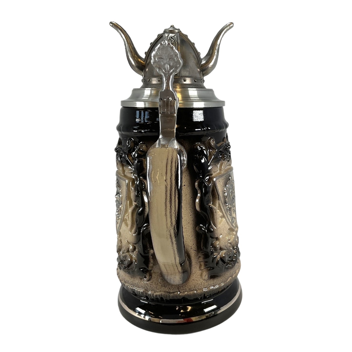 Pinnacle Peak Trading Viking Warrior in Grotto with Pewter Viking Helmet Lid LE German Beer Stein .5 L by King Werks