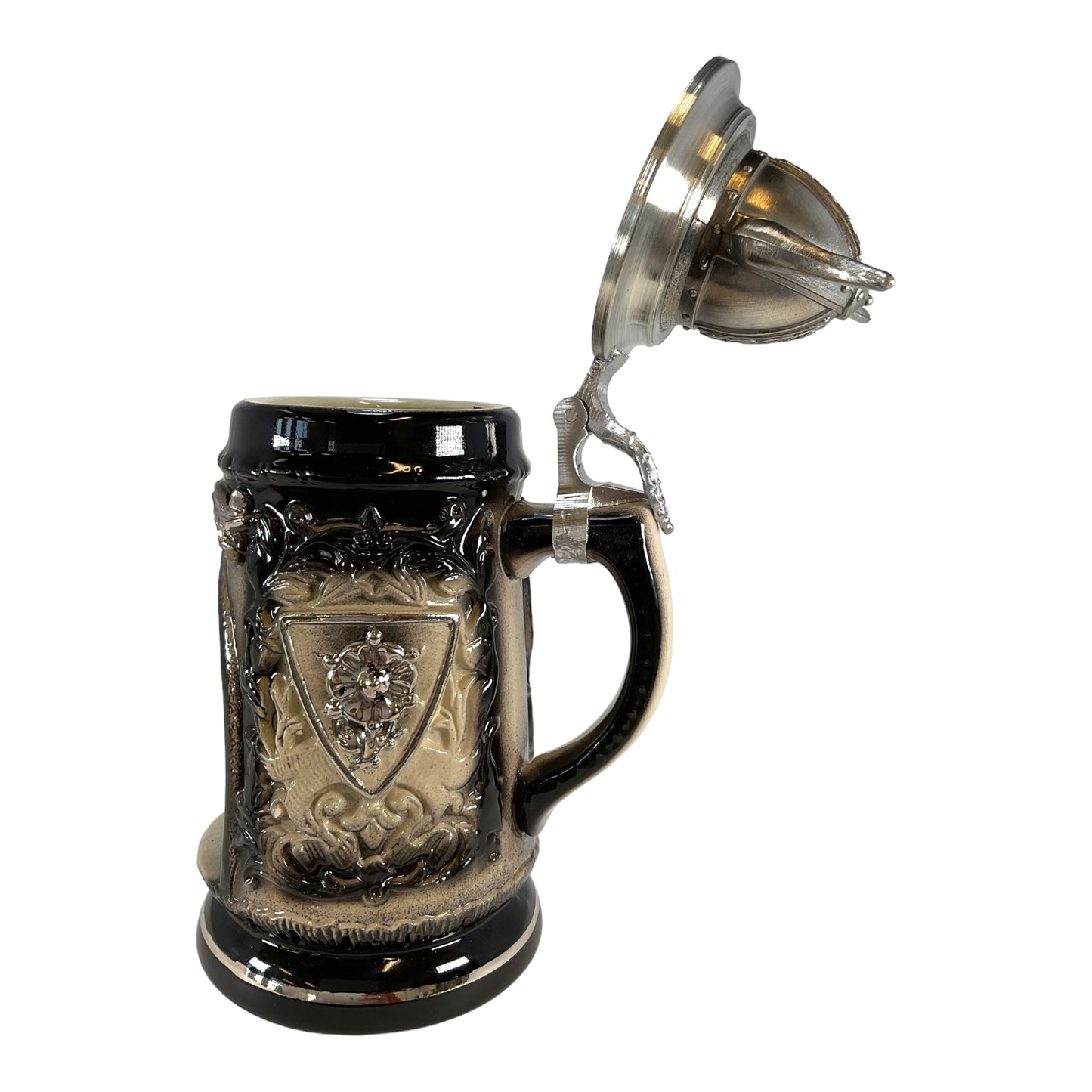 Pinnacle Peak Trading Viking Warrior in Grotto with Pewter Viking Helmet Lid LE German Beer Stein .5 L by King Werks