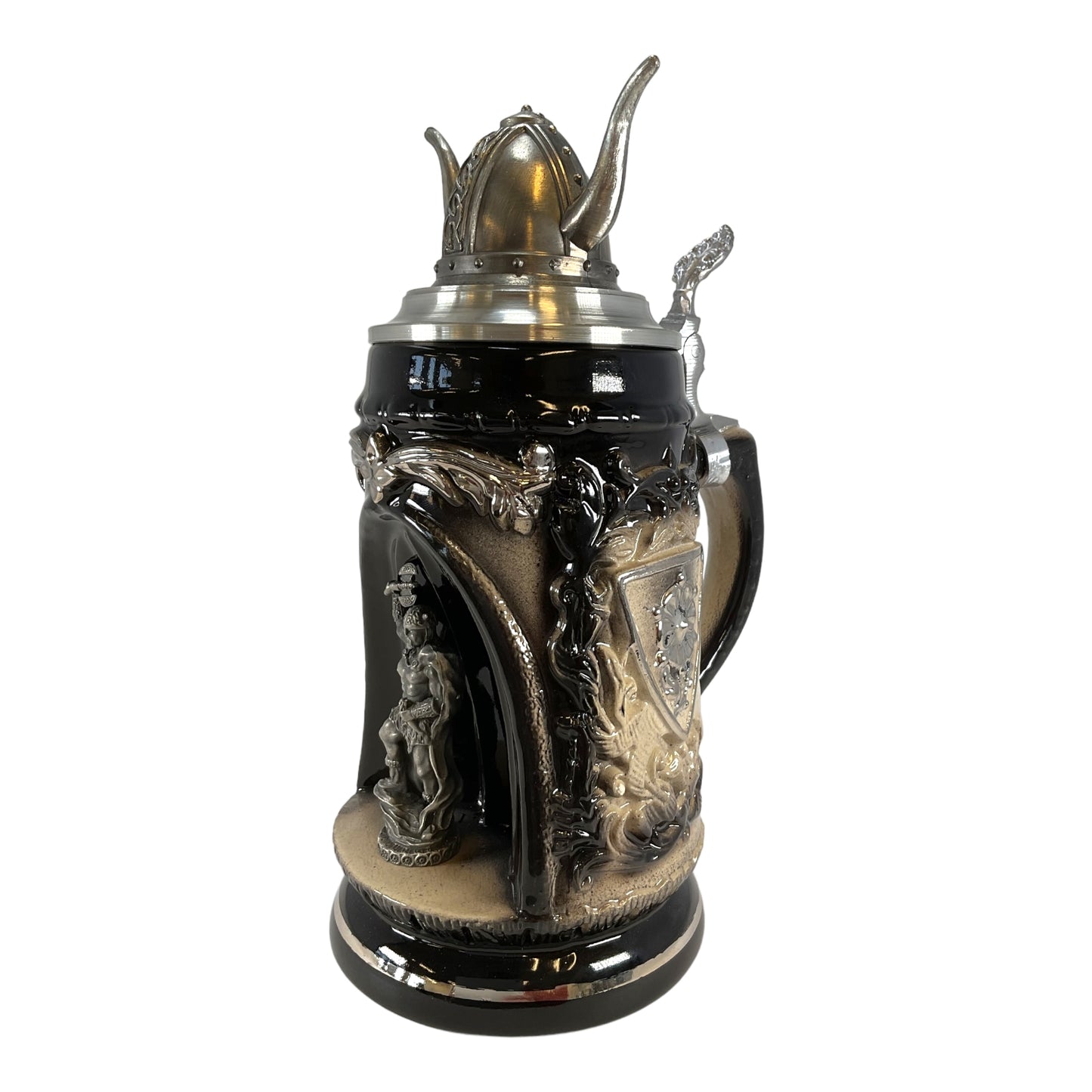 Pinnacle Peak Trading Viking Warrior in Grotto with Pewter Viking Helmet Lid LE German Beer Stein .5 L by King Werks