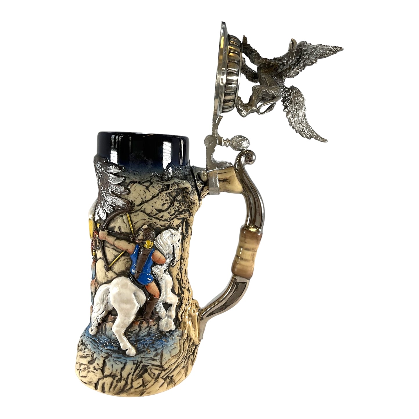 Pinnacle Peak Trading Hunters and Griffin with 3D Pewter Lid LE German Stoneware Beer Stein .75 L by King Werk