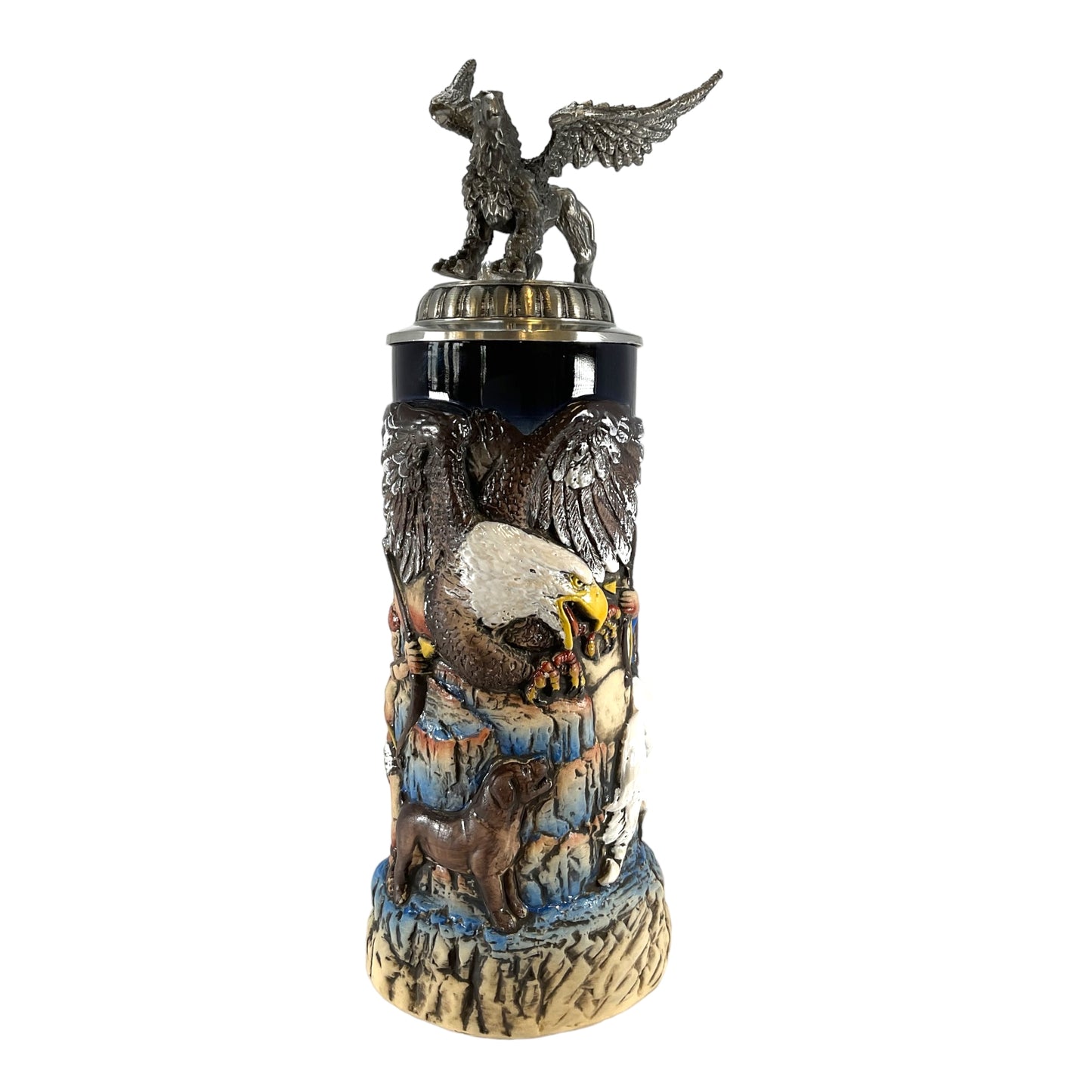 Pinnacle Peak Trading Hunters and Griffin with 3D Pewter Lid LE German Stoneware Beer Stein .75 L by King Werk