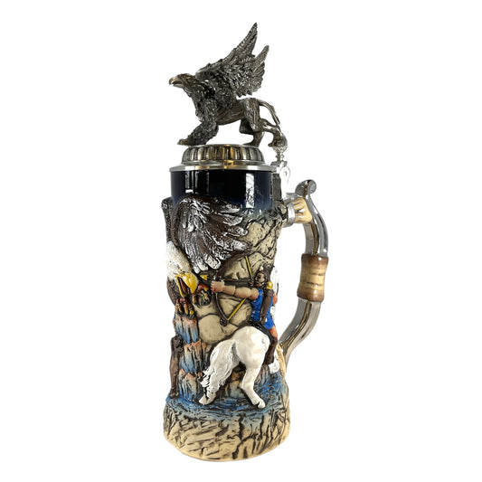 Pinnacle Peak Trading Hunters and Griffin with 3D Pewter Lid LE German Stoneware Beer Stein .75 L by King Werk