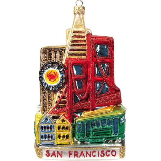 San Francisco California Skyline Landscape Polish Glass Christmas Ornament