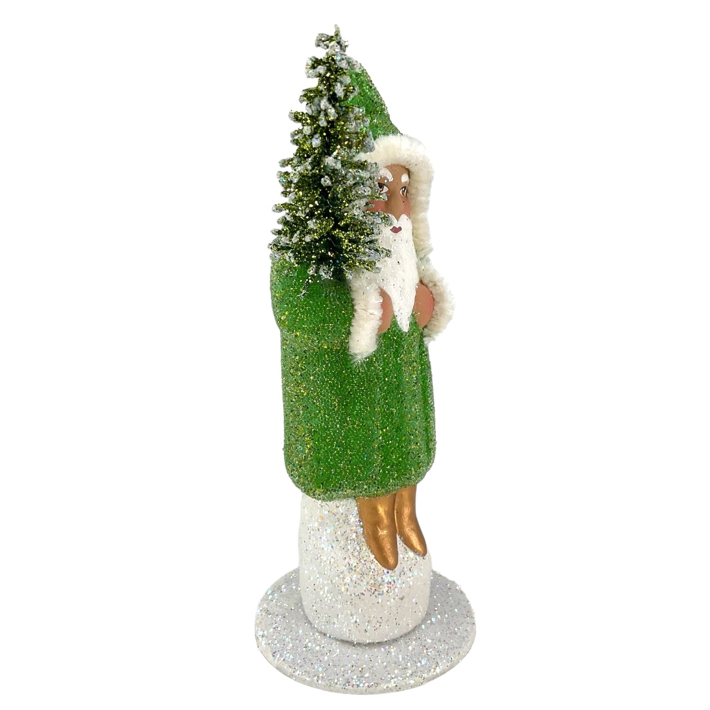 Pinnacle Peak Trading Ino Schaller Lime Green Beaded Santa Holding Tree German Paper Mache