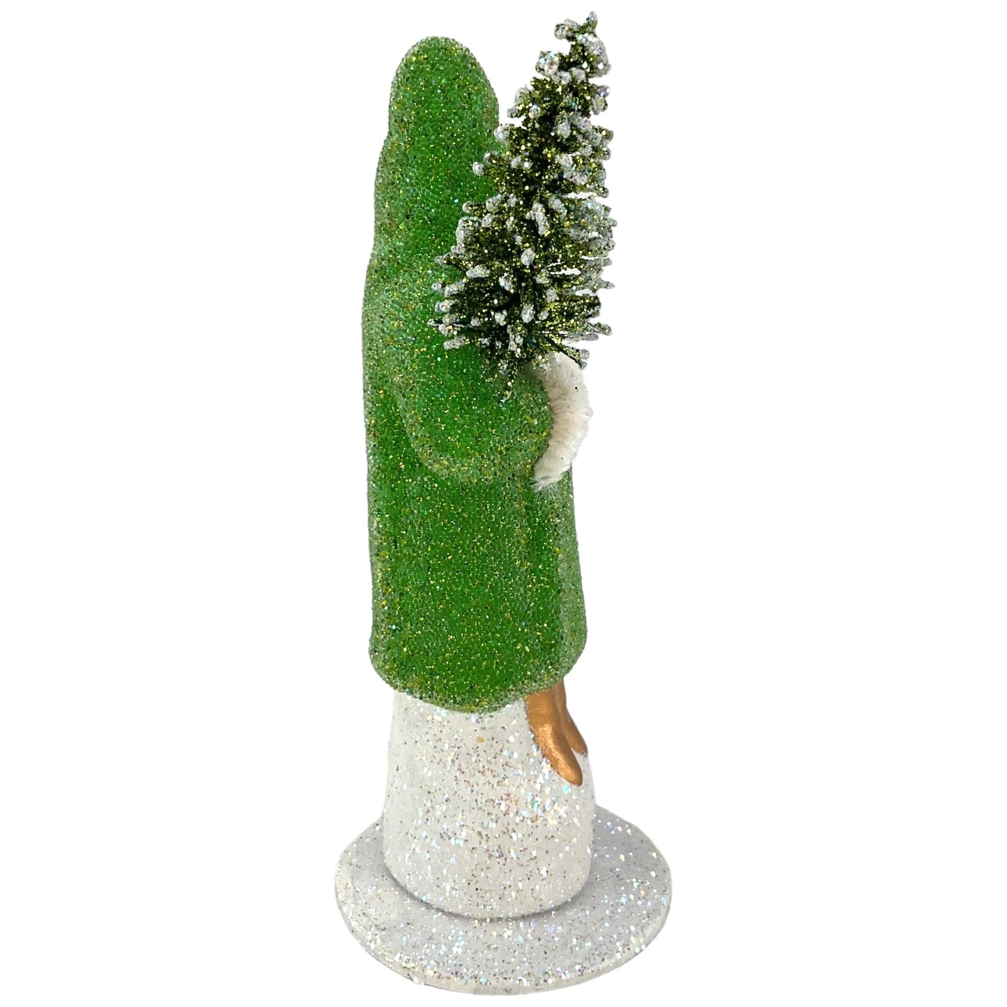 Pinnacle Peak Trading Ino Schaller Lime Green Beaded Santa Holding Tree German Paper Mache