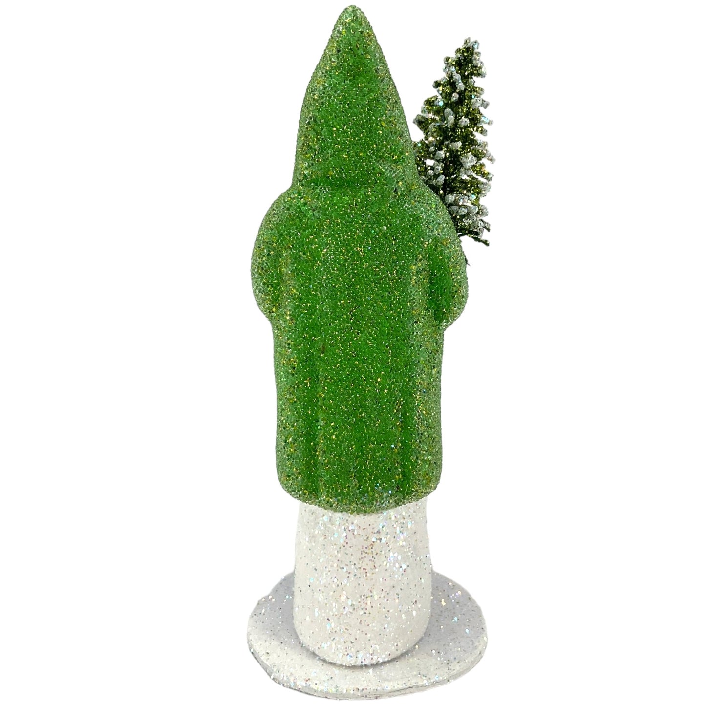 Pinnacle Peak Trading Ino Schaller Lime Green Beaded Santa Holding Tree German Paper Mache