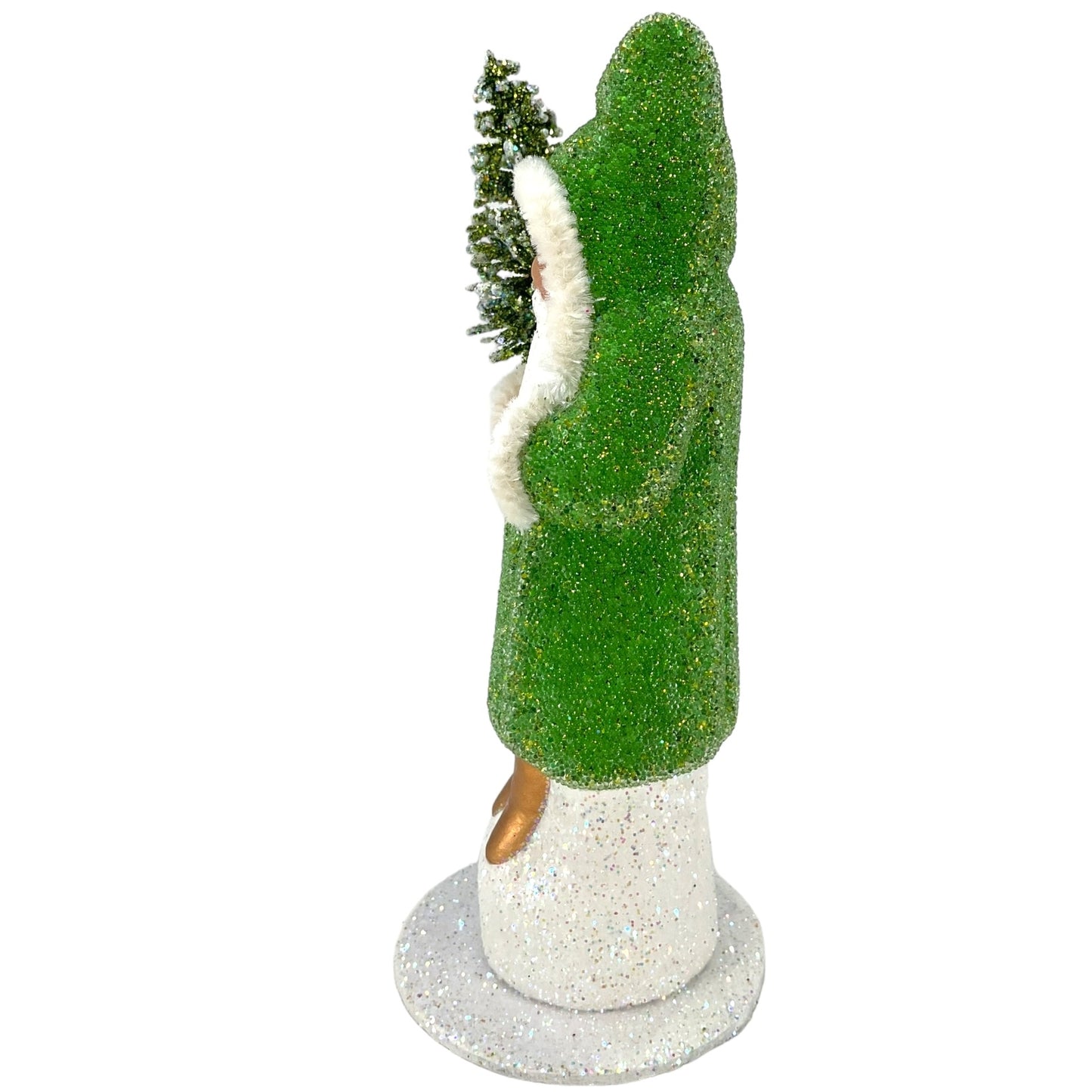 Pinnacle Peak Trading Ino Schaller Lime Green Beaded Santa Holding Tree German Paper Mache