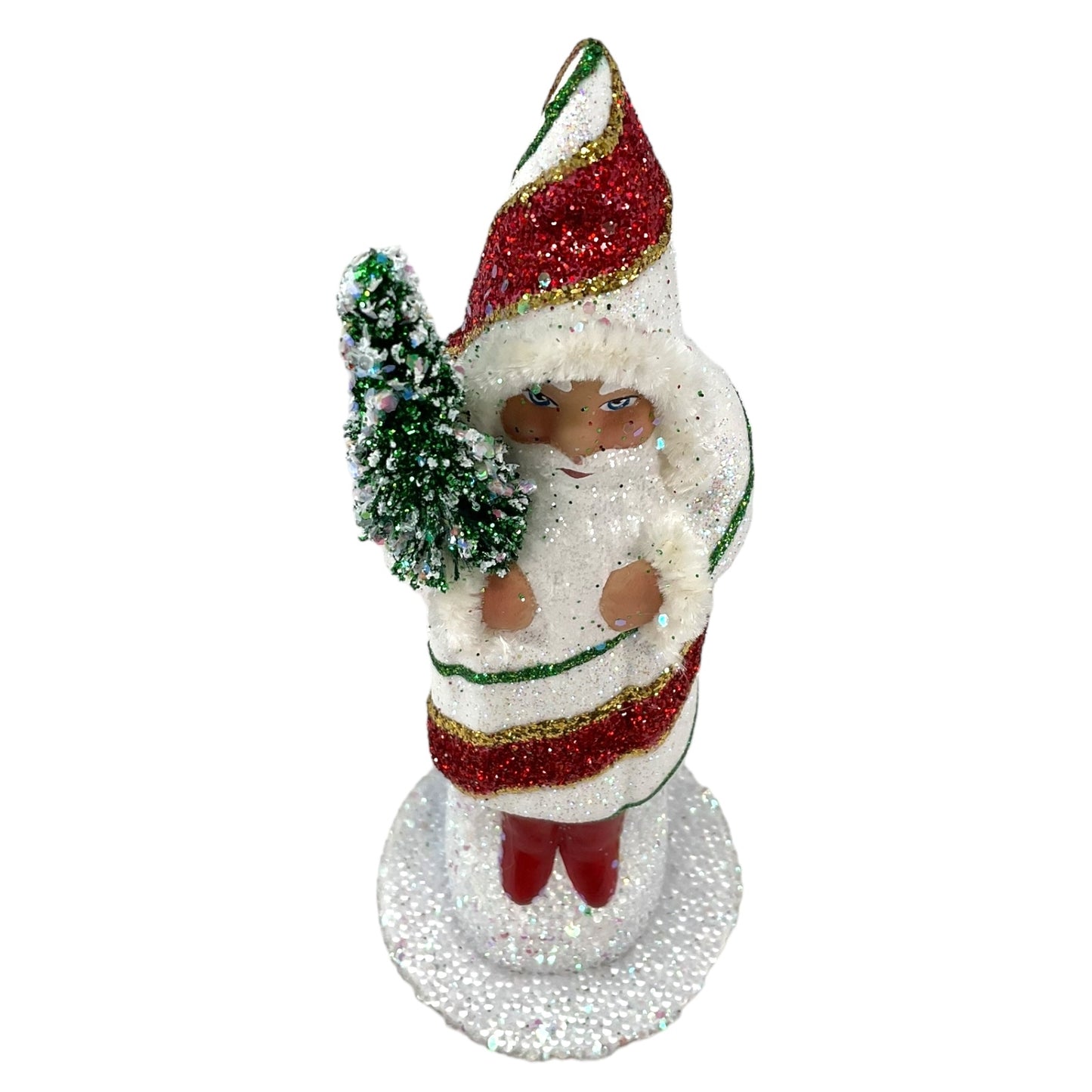 Pinnacle Peak Trading Ino Schaller White Red Green Striped Santa German Christmas Paper Mache