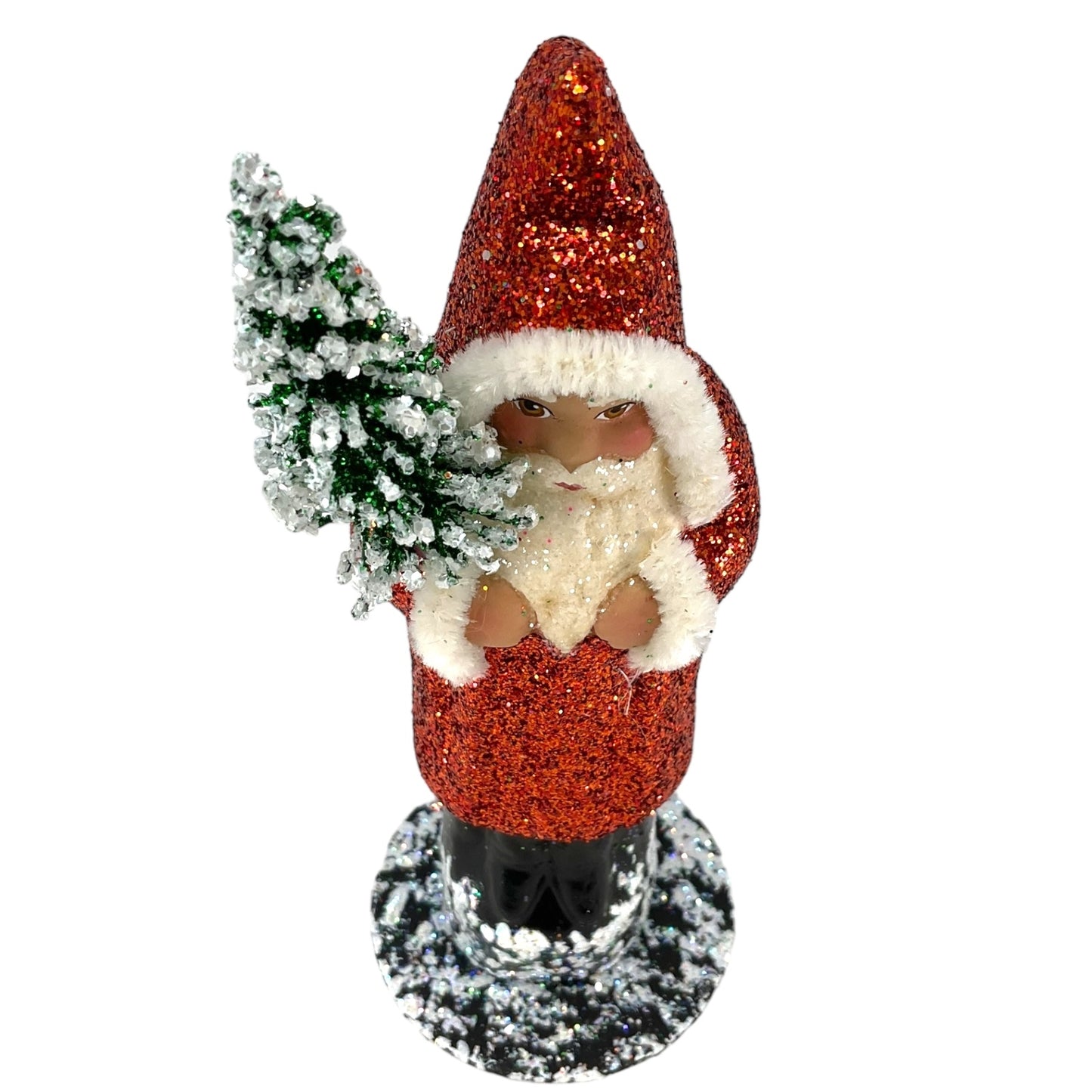 Pinnacle Peak Trading Ino Schaller Copper Red Glitter Santa Holding Tree German Paper Mache