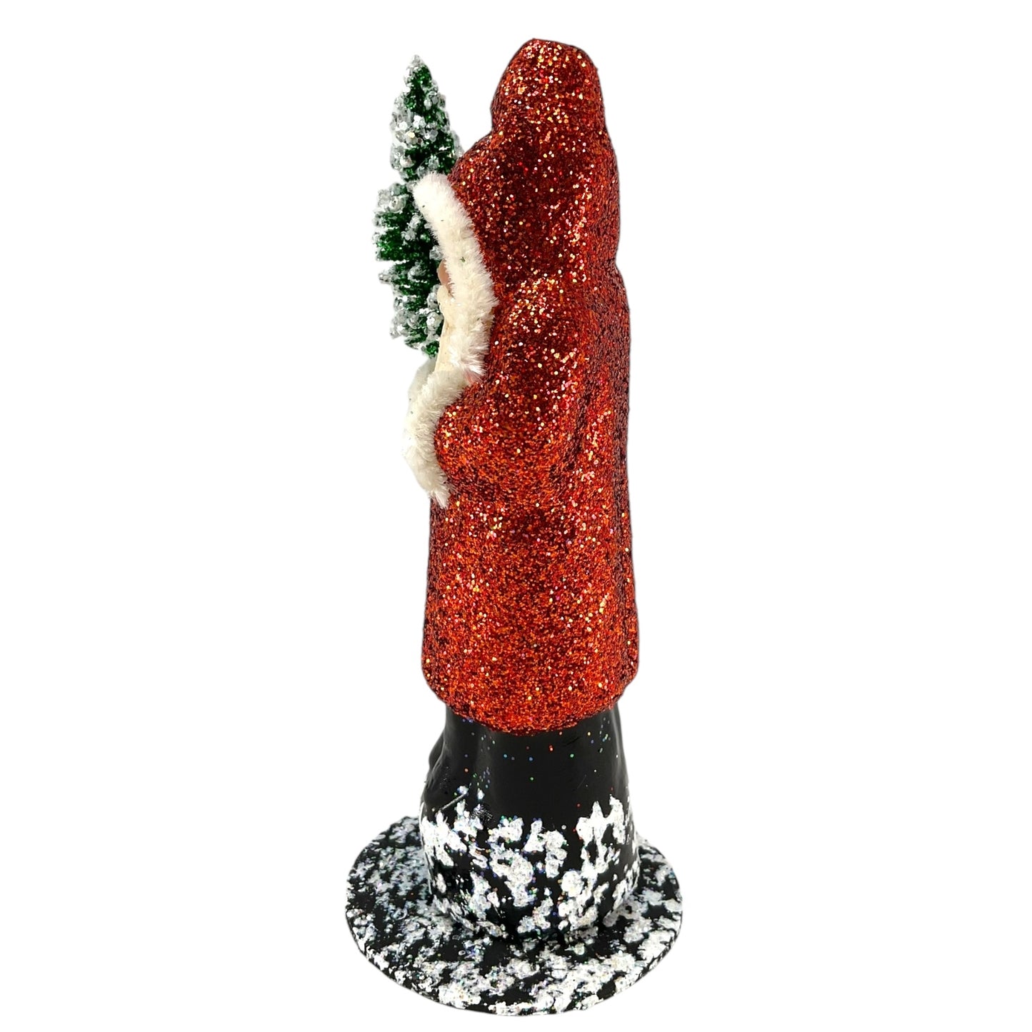 Pinnacle Peak Trading Ino Schaller Copper Red Glitter Santa Holding Tree German Paper Mache