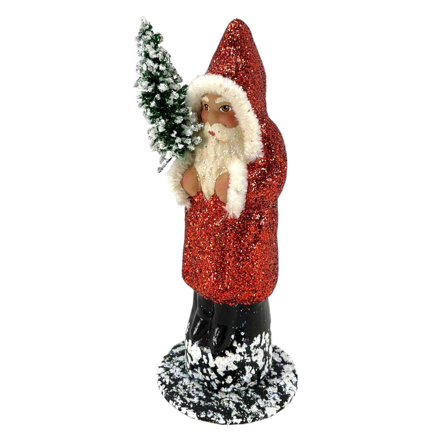 Pinnacle Peak Trading Ino Schaller Copper Red Glitter Santa Holding Tree German Paper Mache