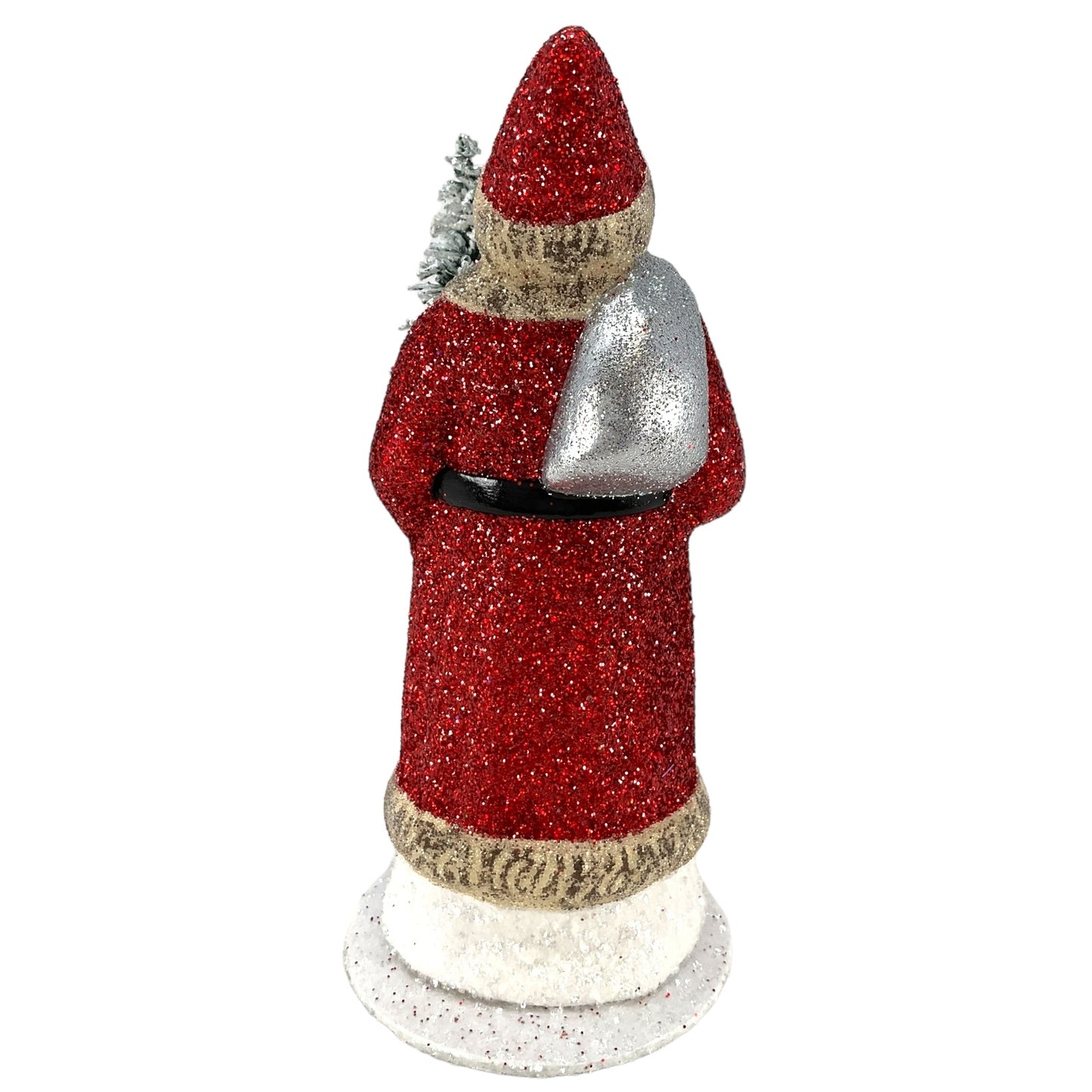 Pinnacle Peak Trading Ino Schaller Red Glitter Santa with Silver Bag German Paper Mache Candy Container