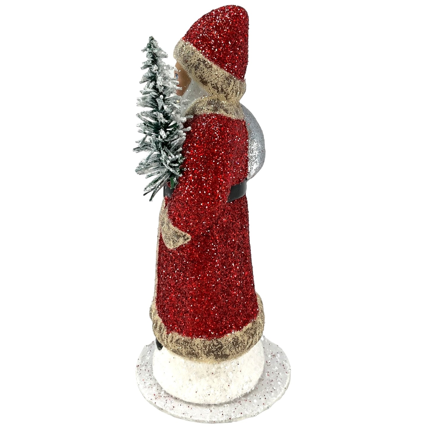 Pinnacle Peak Trading Ino Schaller Red Glitter Santa with Silver Bag German Paper Mache Candy Container