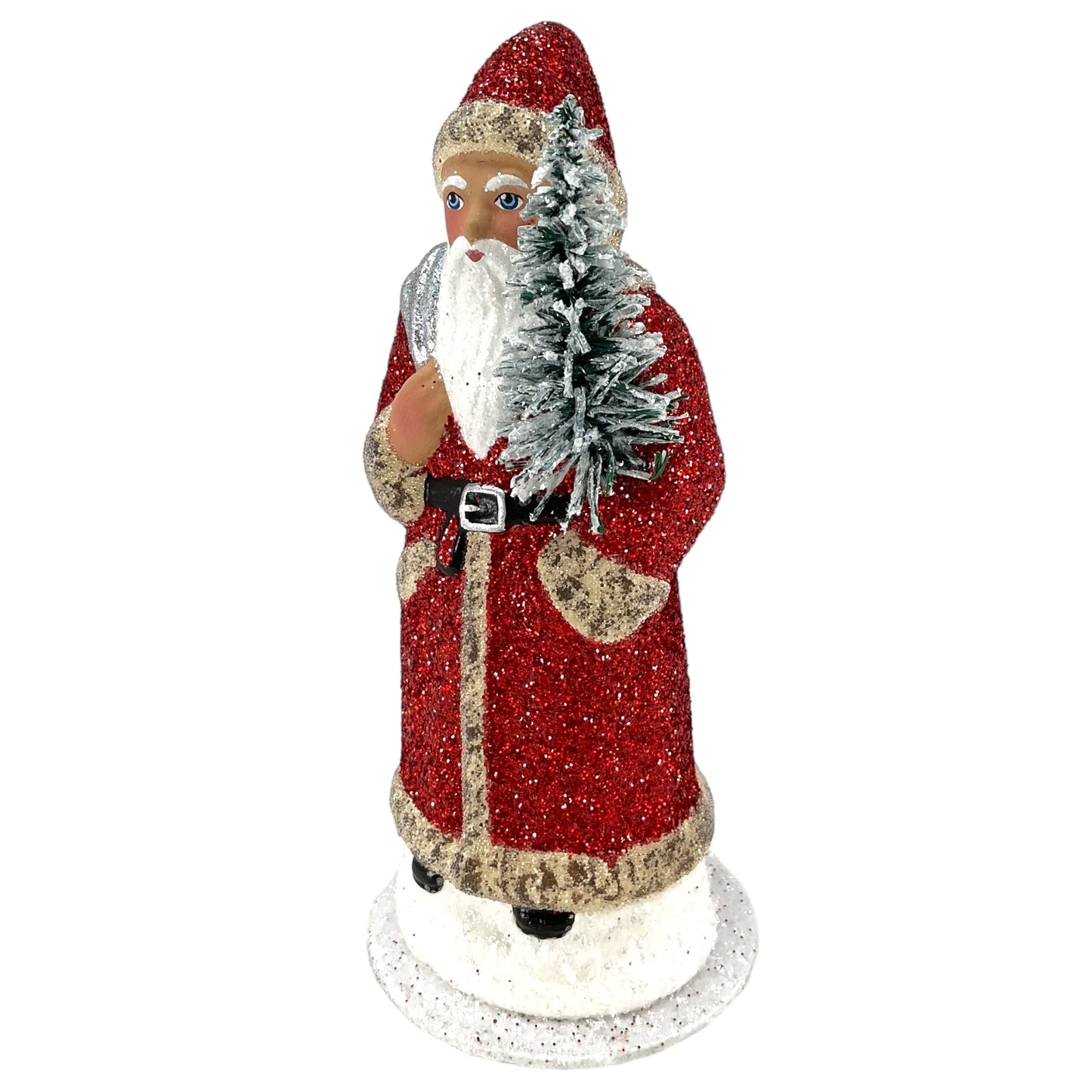 Pinnacle Peak Trading Ino Schaller Red Glitter Santa with Silver Bag German Paper Mache Candy Container