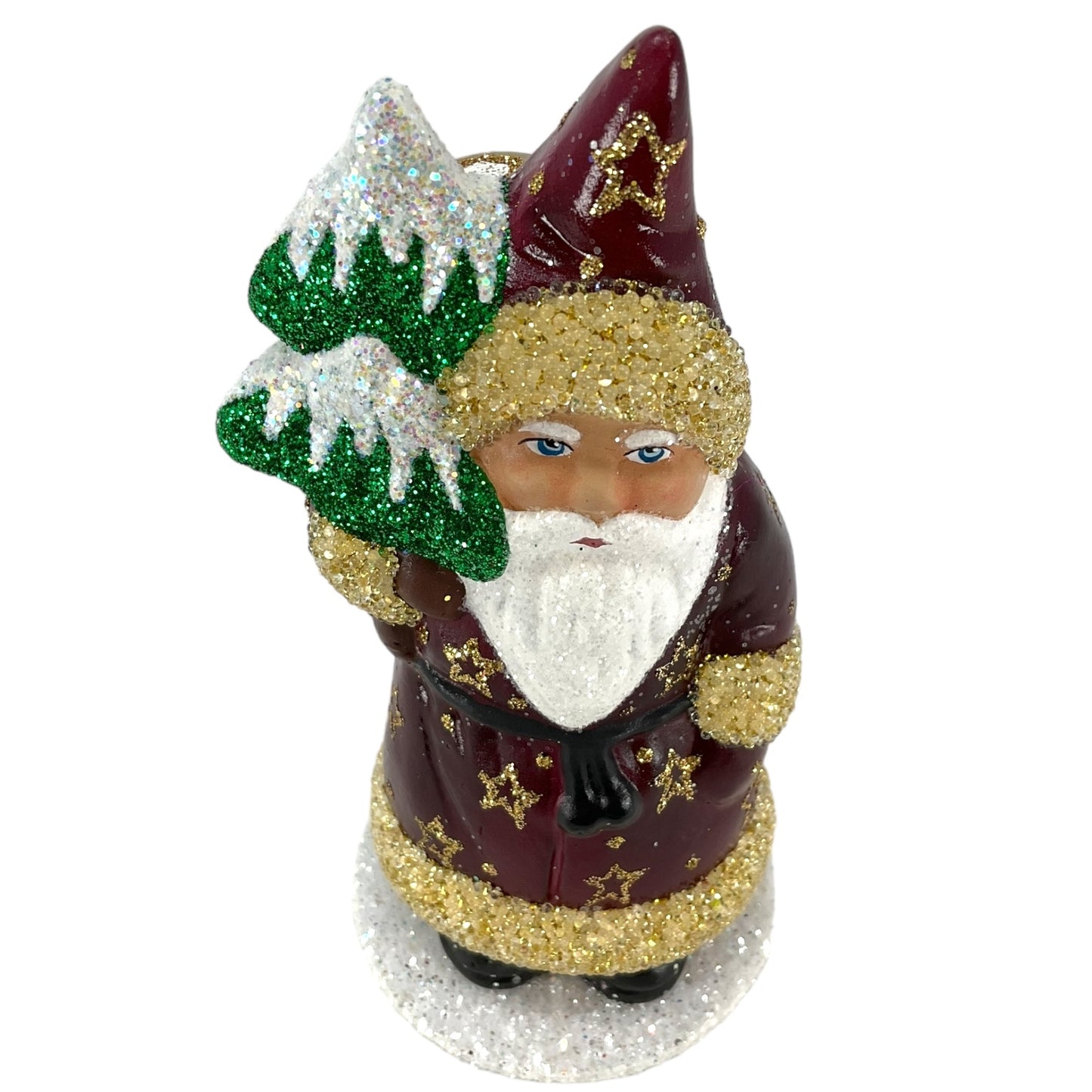 Pinnacle Peak Trading Ino Schaller Burgundy Santa with Gold Glitter Stars German Paper Mache