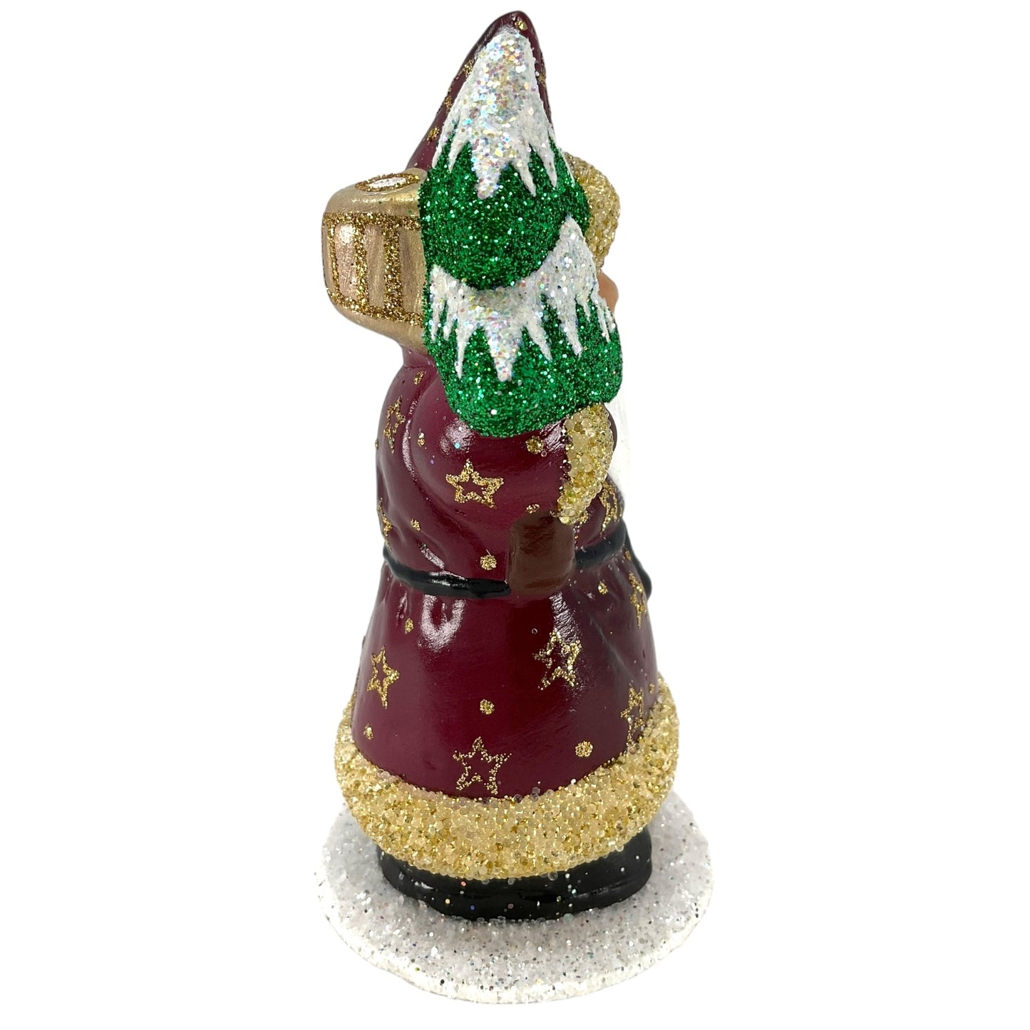 Pinnacle Peak Trading Ino Schaller Burgundy Santa with Gold Glitter Stars German Paper Mache