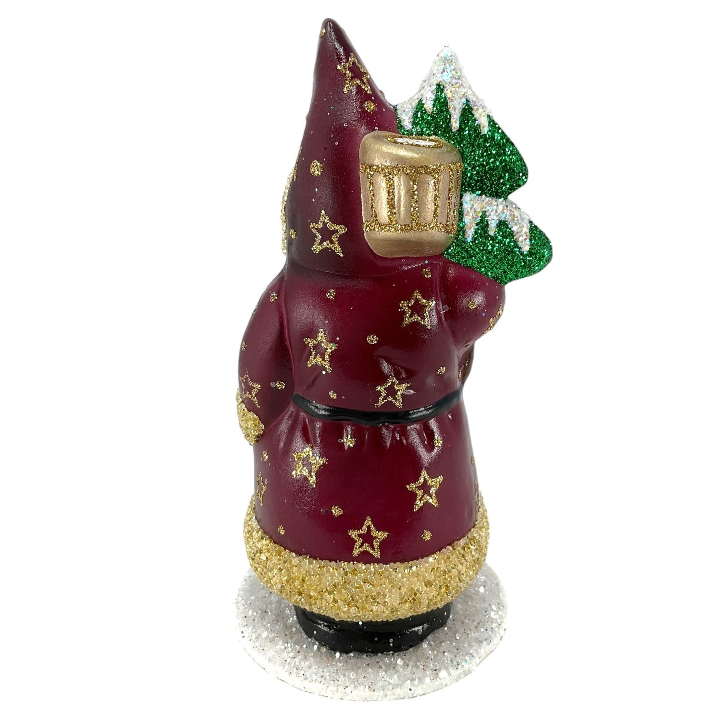 Pinnacle Peak Trading Ino Schaller Burgundy Santa with Gold Glitter Stars German Paper Mache