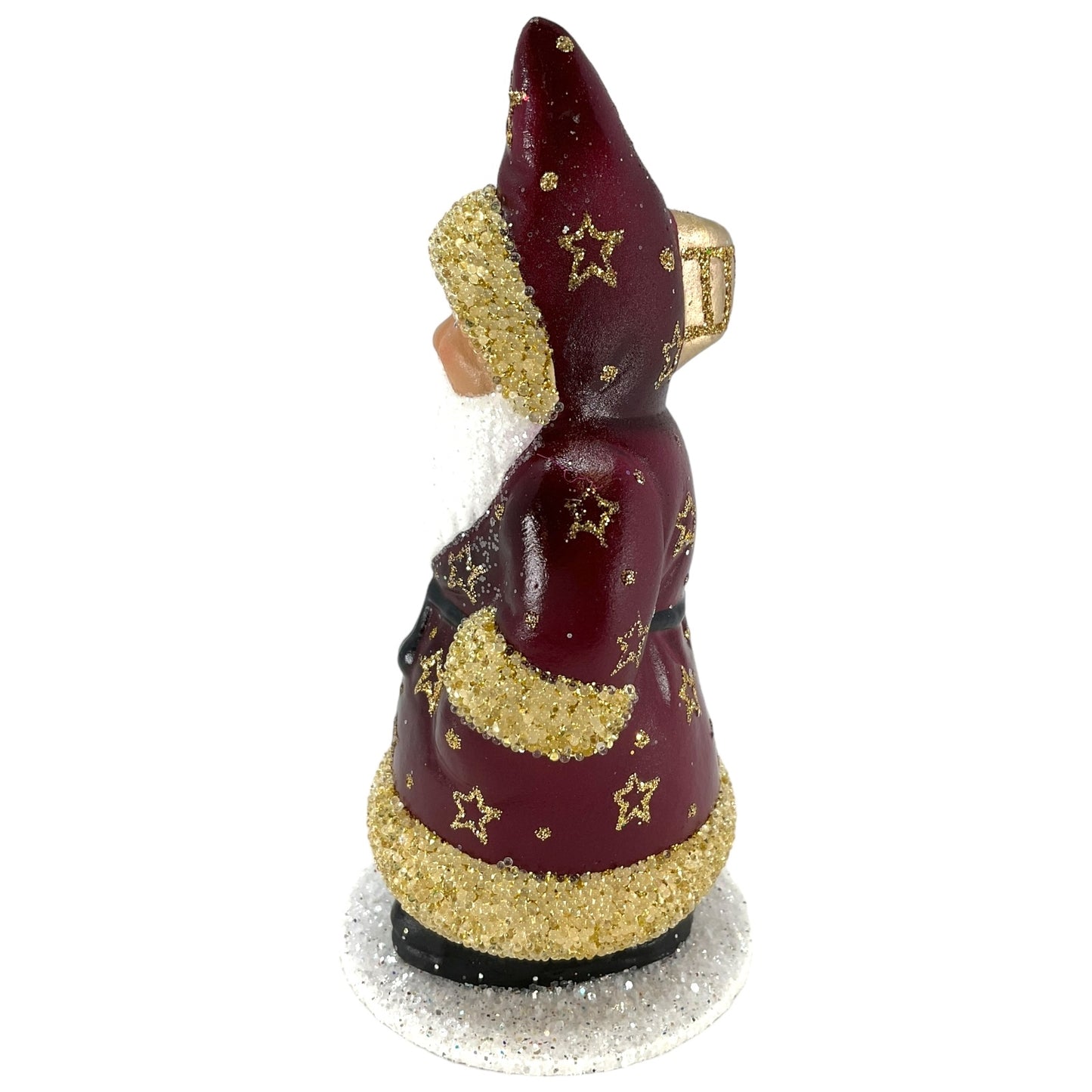 Pinnacle Peak Trading Ino Schaller Burgundy Santa with Gold Glitter Stars German Paper Mache