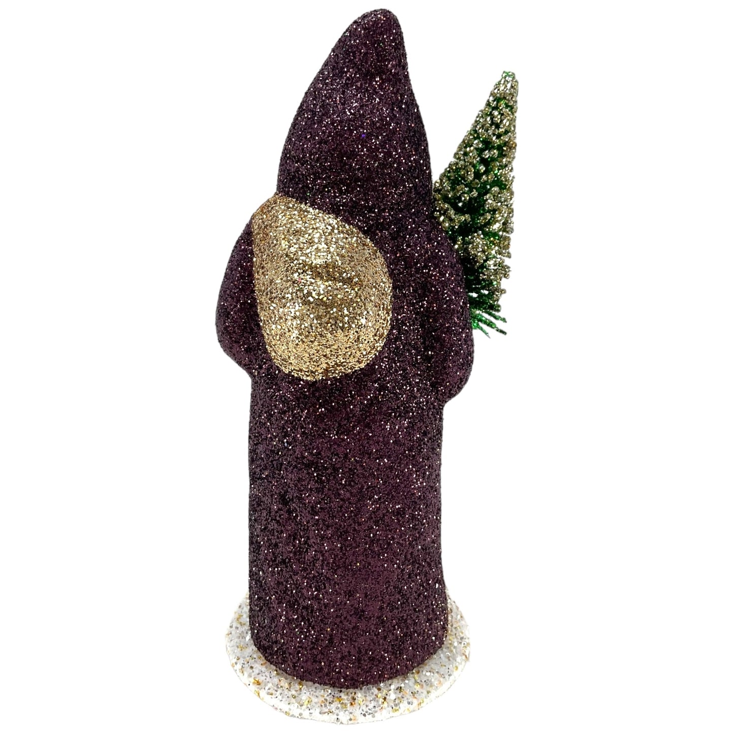 Pinnacle Peak Trading Ino Schaller Bourdeaux Glitter Santa with Gold Bag German Paper Mache Candy Container