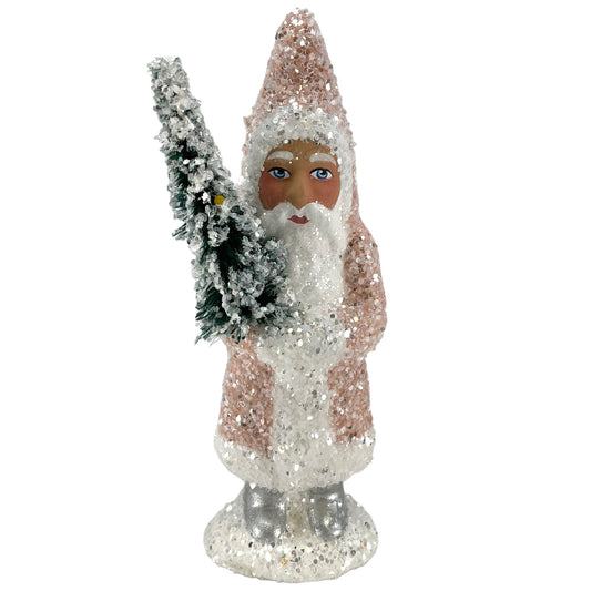 Pinnacle Peak Trading Ino Schaller Nude Color Glitter Santa Holding Tree German Paper Mache