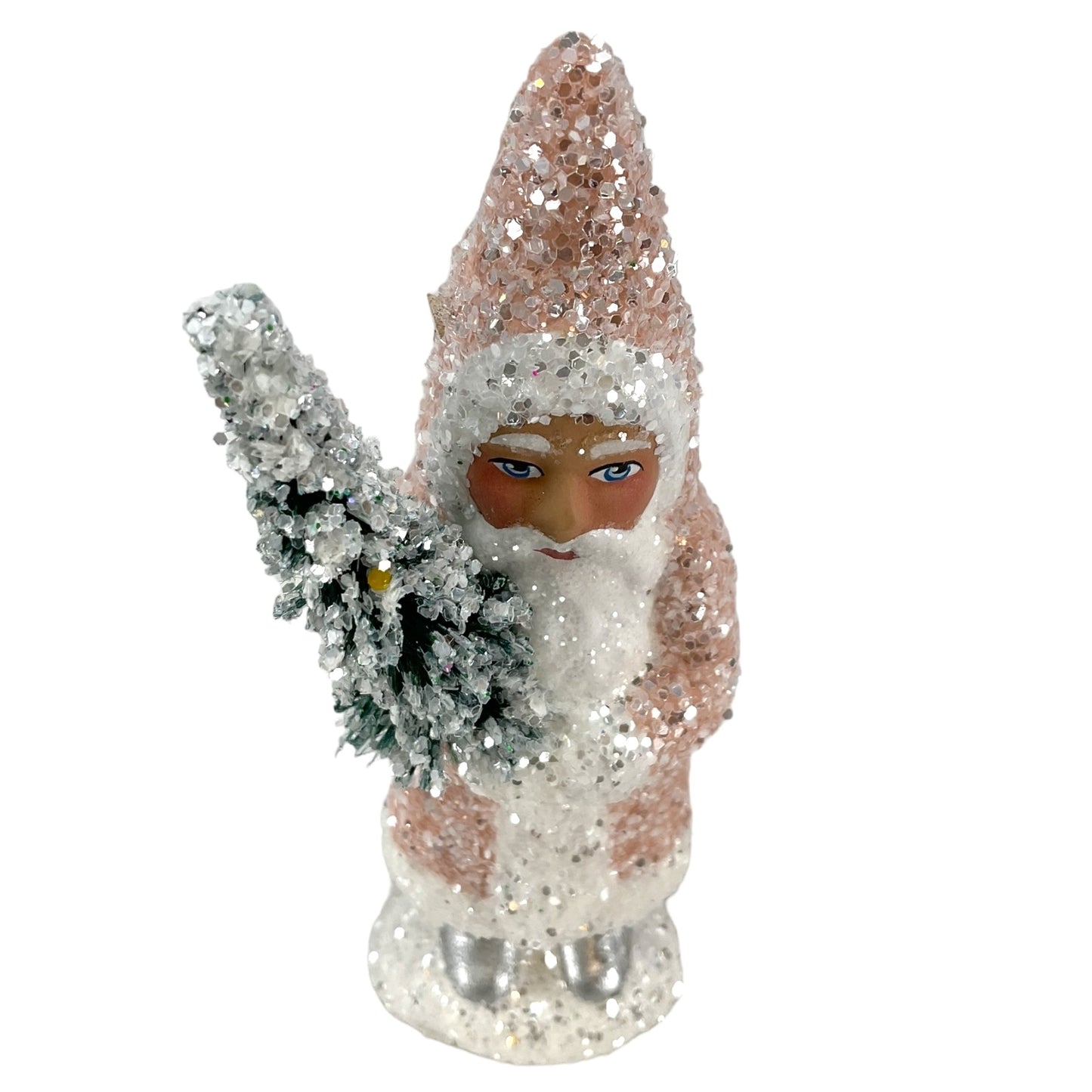 Pinnacle Peak Trading Ino Schaller Nude Color Glitter Santa Holding Tree German Paper Mache