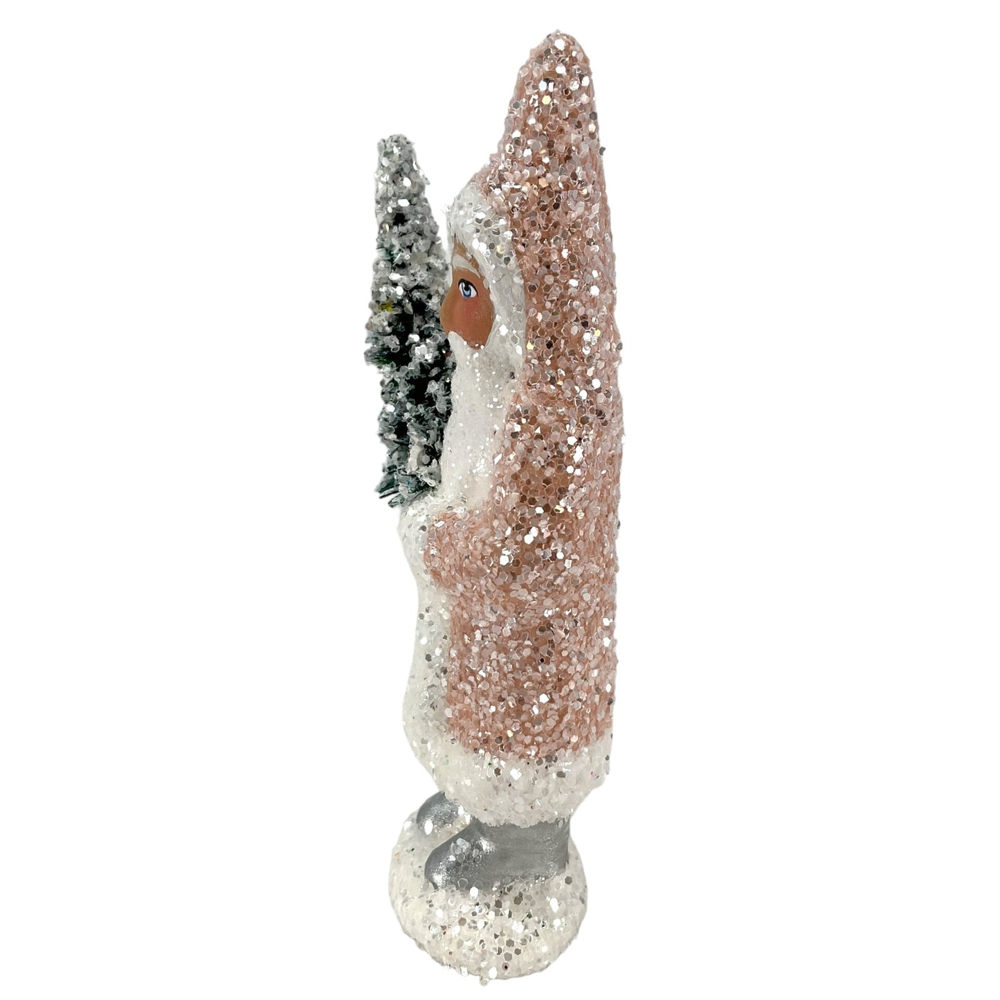 Pinnacle Peak Trading Ino Schaller Nude Color Glitter Santa Holding Tree German Paper Mache