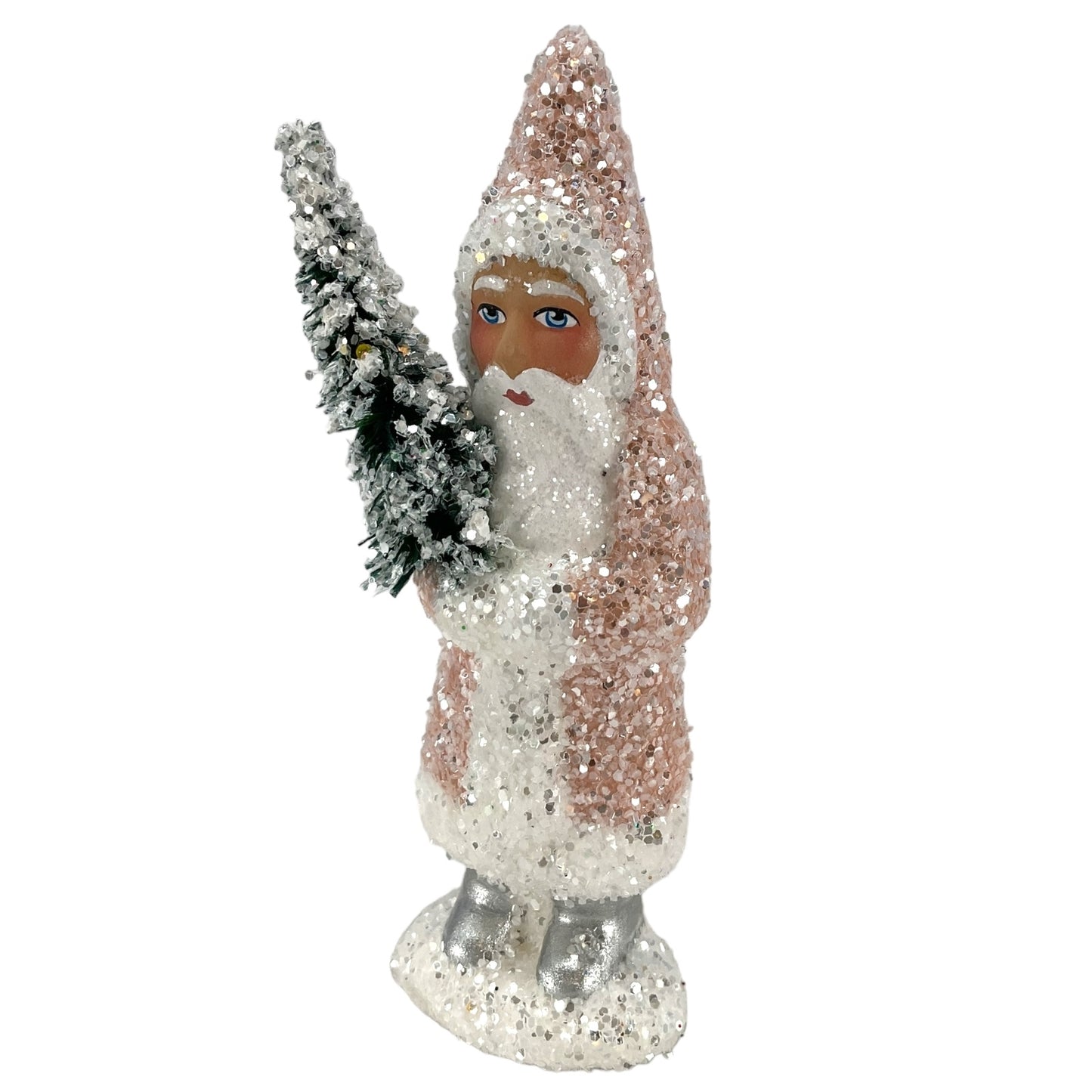 Pinnacle Peak Trading Ino Schaller Nude Color Glitter Santa Holding Tree German Paper Mache