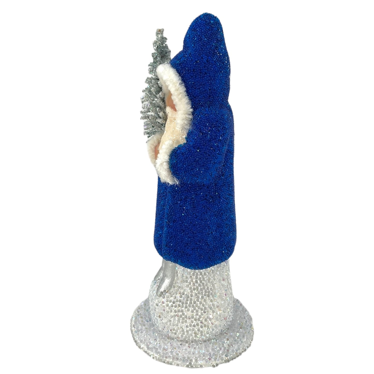 Pinnacle Peak Trading Ino Schaller Blue Beaded Santa with Silver Tree German Paper Mache