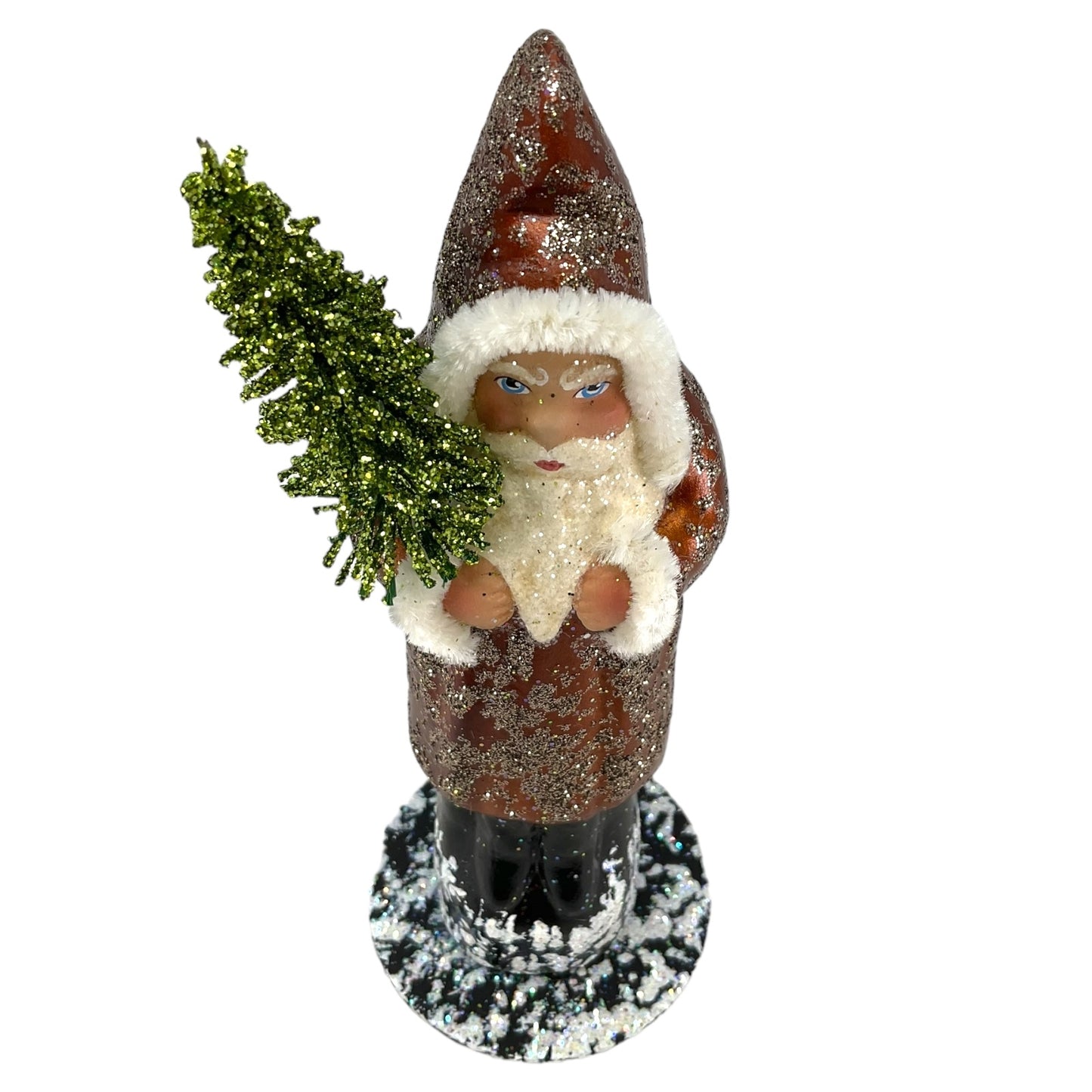 Pinnacle Peak Trading Ino Schaller Brown Sponged Santa with Tree German Christmas Paper Mache