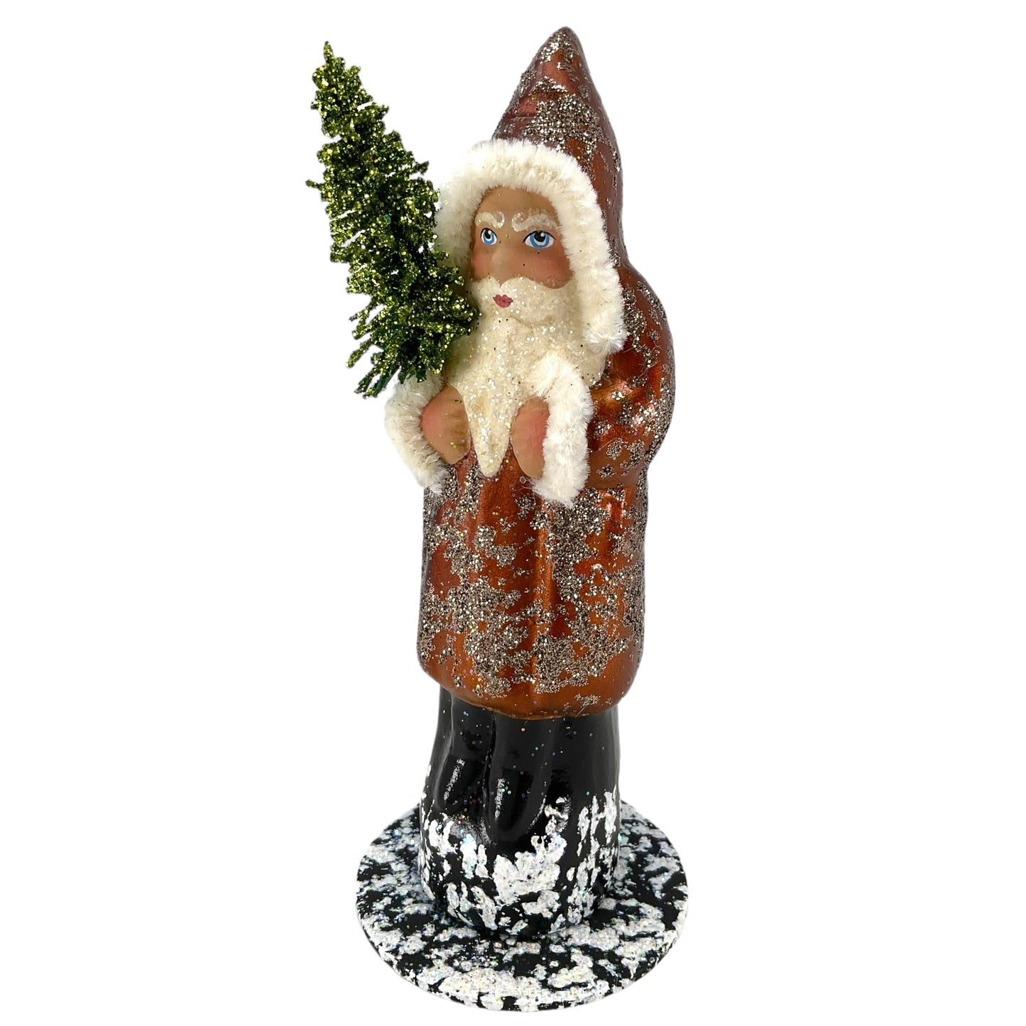 Pinnacle Peak Trading Ino Schaller Brown Sponged Santa with Tree German Christmas Paper Mache