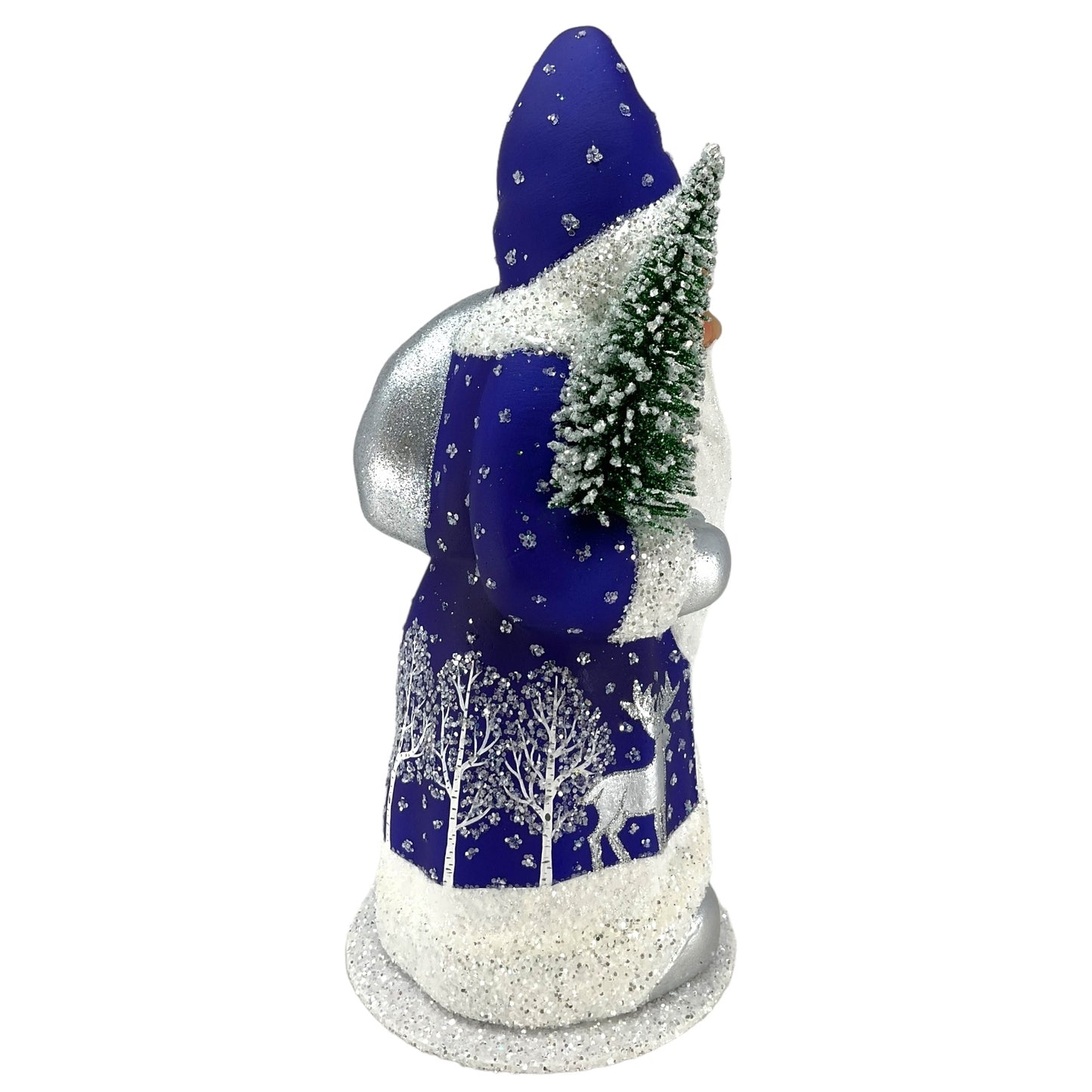 Pinnacle Peak Trading Ino Schaller Deep Blue Santa with Reindeer Decor German Paper Mache Candy Container