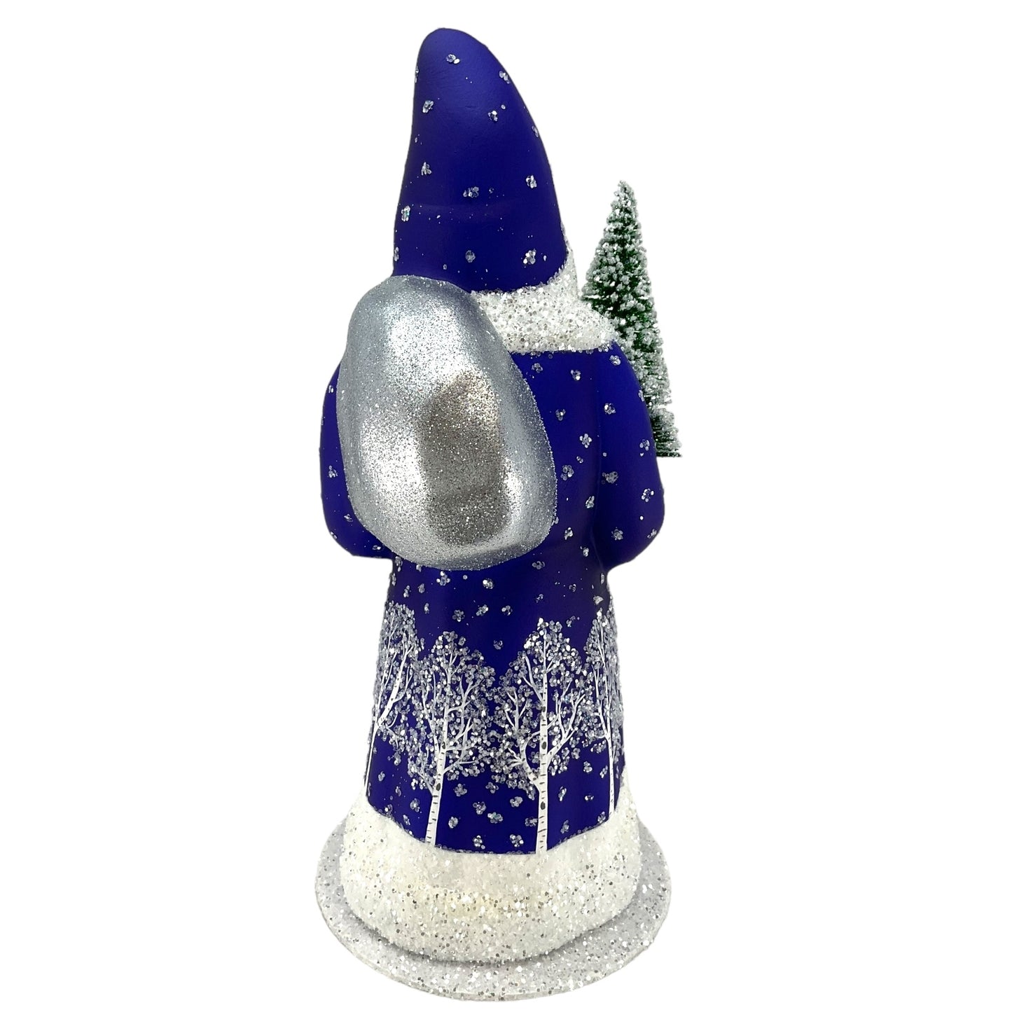 Pinnacle Peak Trading Ino Schaller Deep Blue Santa with Reindeer Decor German Paper Mache Candy Container