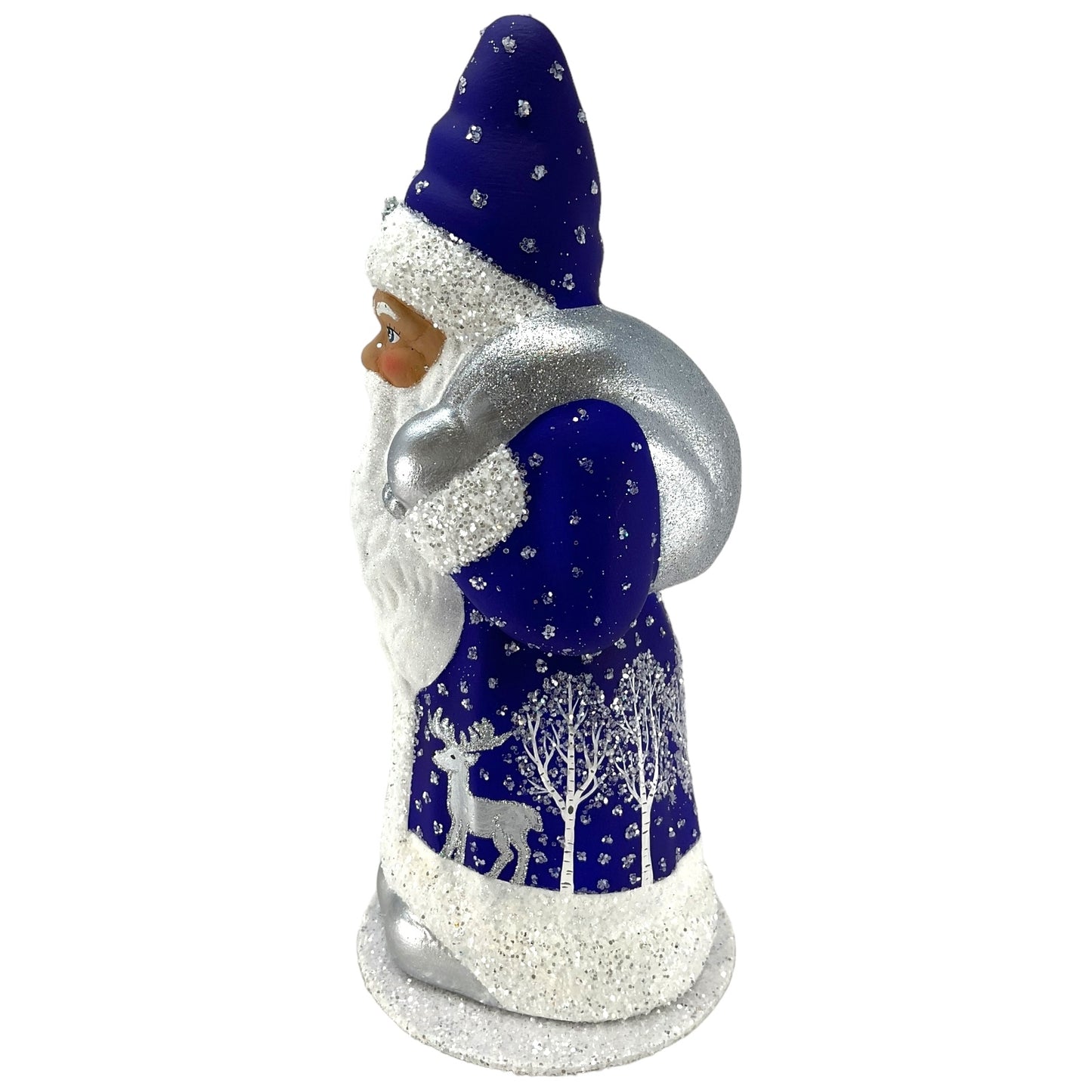 Pinnacle Peak Trading Ino Schaller Deep Blue Santa with Reindeer Decor German Paper Mache Candy Container