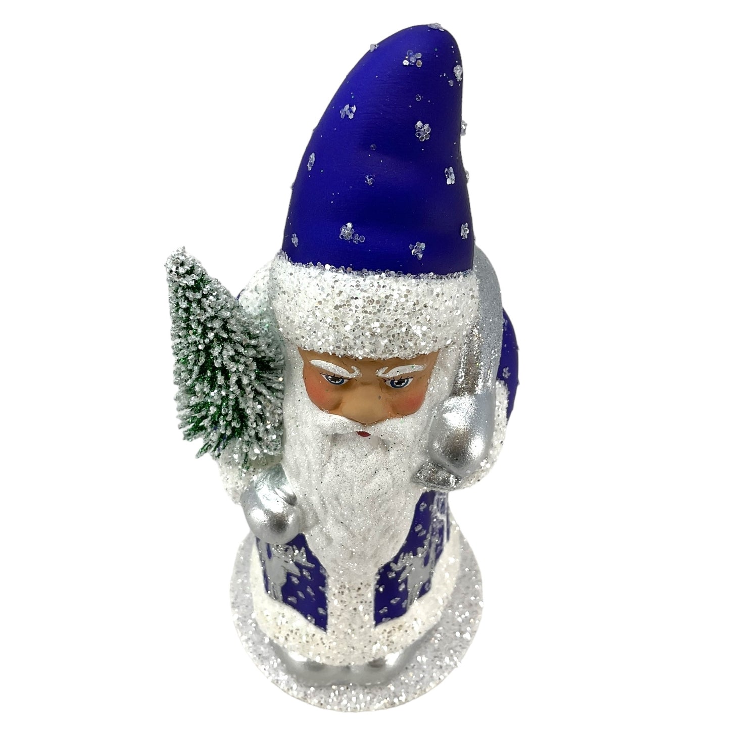 Pinnacle Peak Trading Ino Schaller Deep Blue Santa with Reindeer Decor German Paper Mache Candy Container