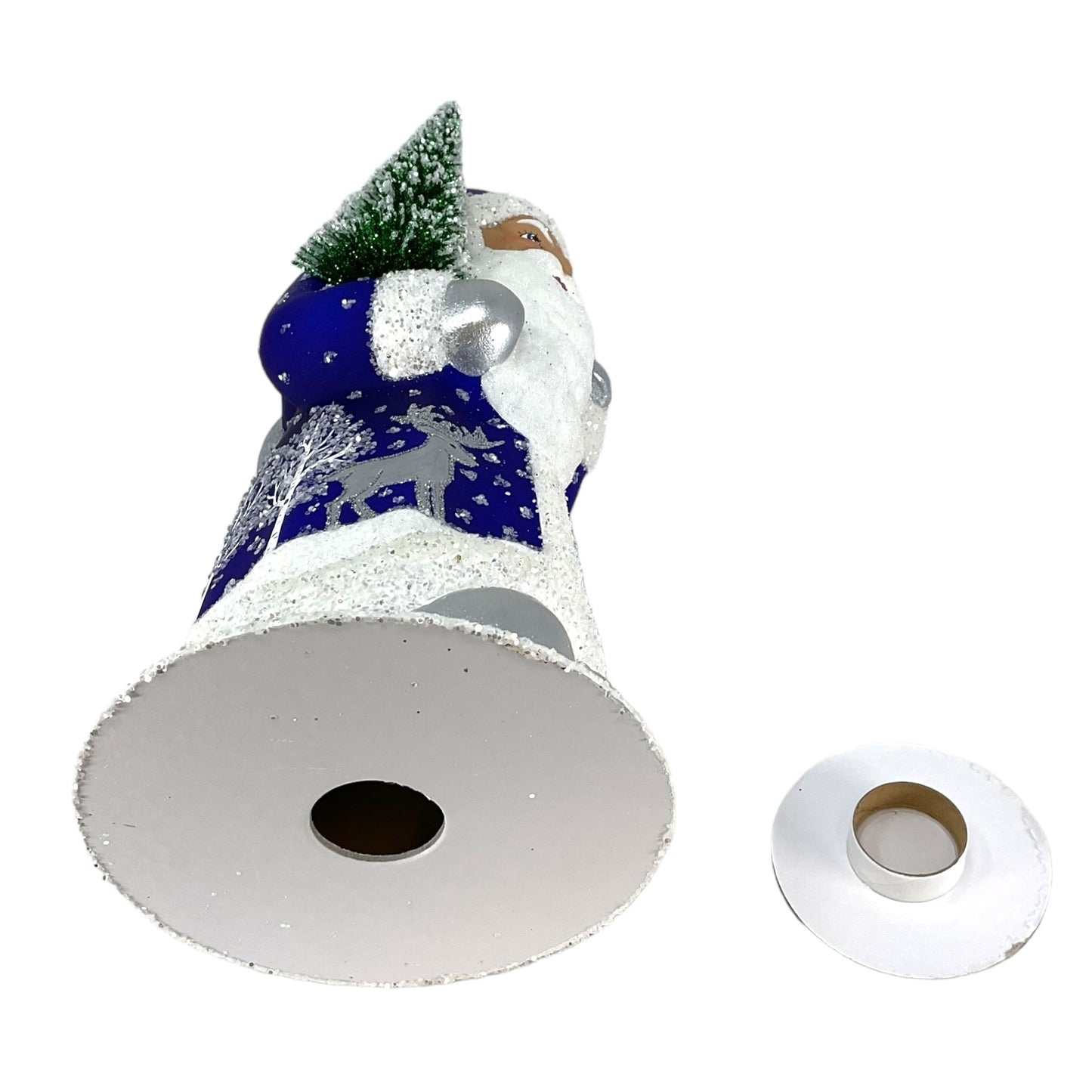 Pinnacle Peak Trading Ino Schaller Deep Blue Santa with Reindeer Decor German Paper Mache Candy Container