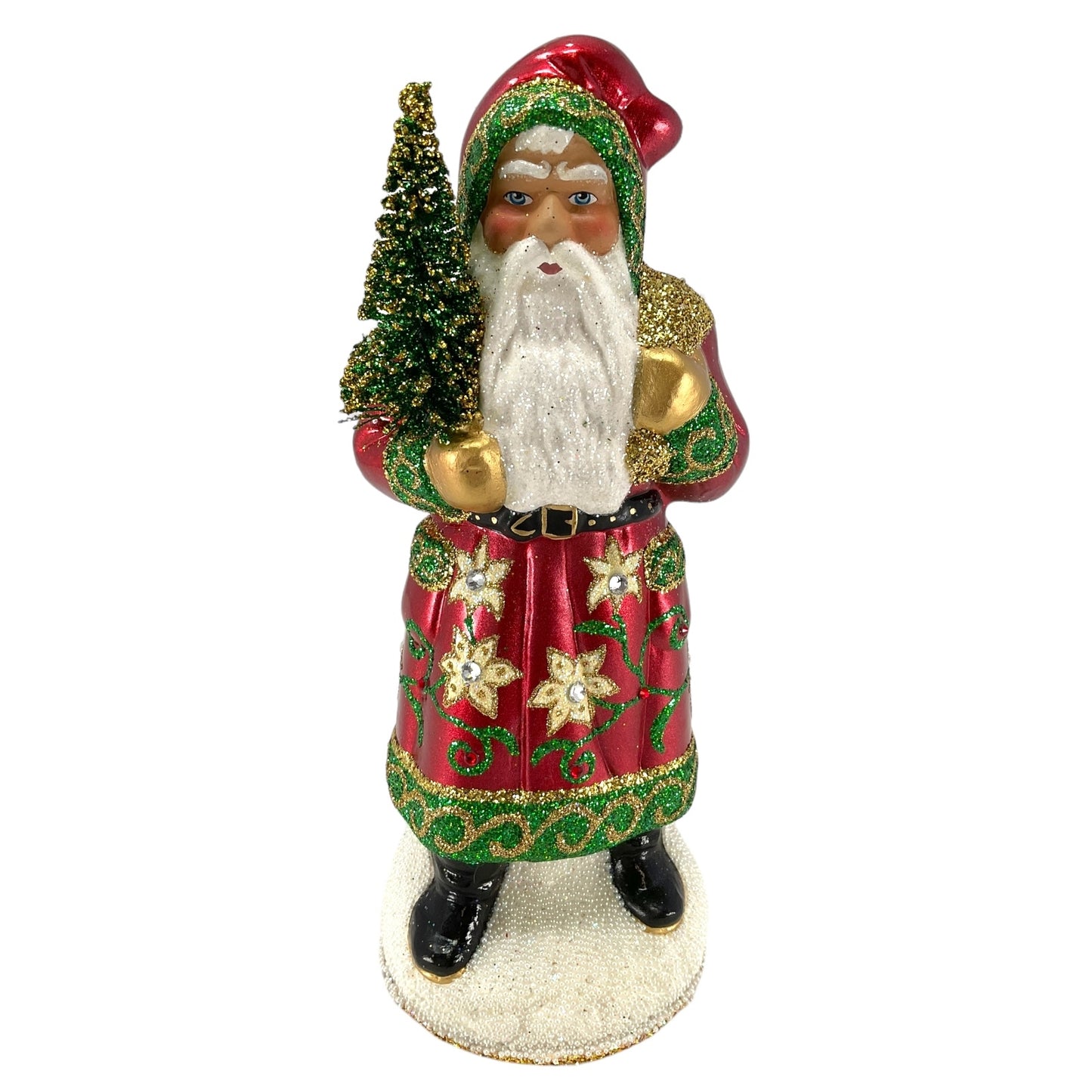 Pinnacle Peak Trading Ino Schaller Metallic Red Coat Santa with Flower Design German Paper Mache Candy Container