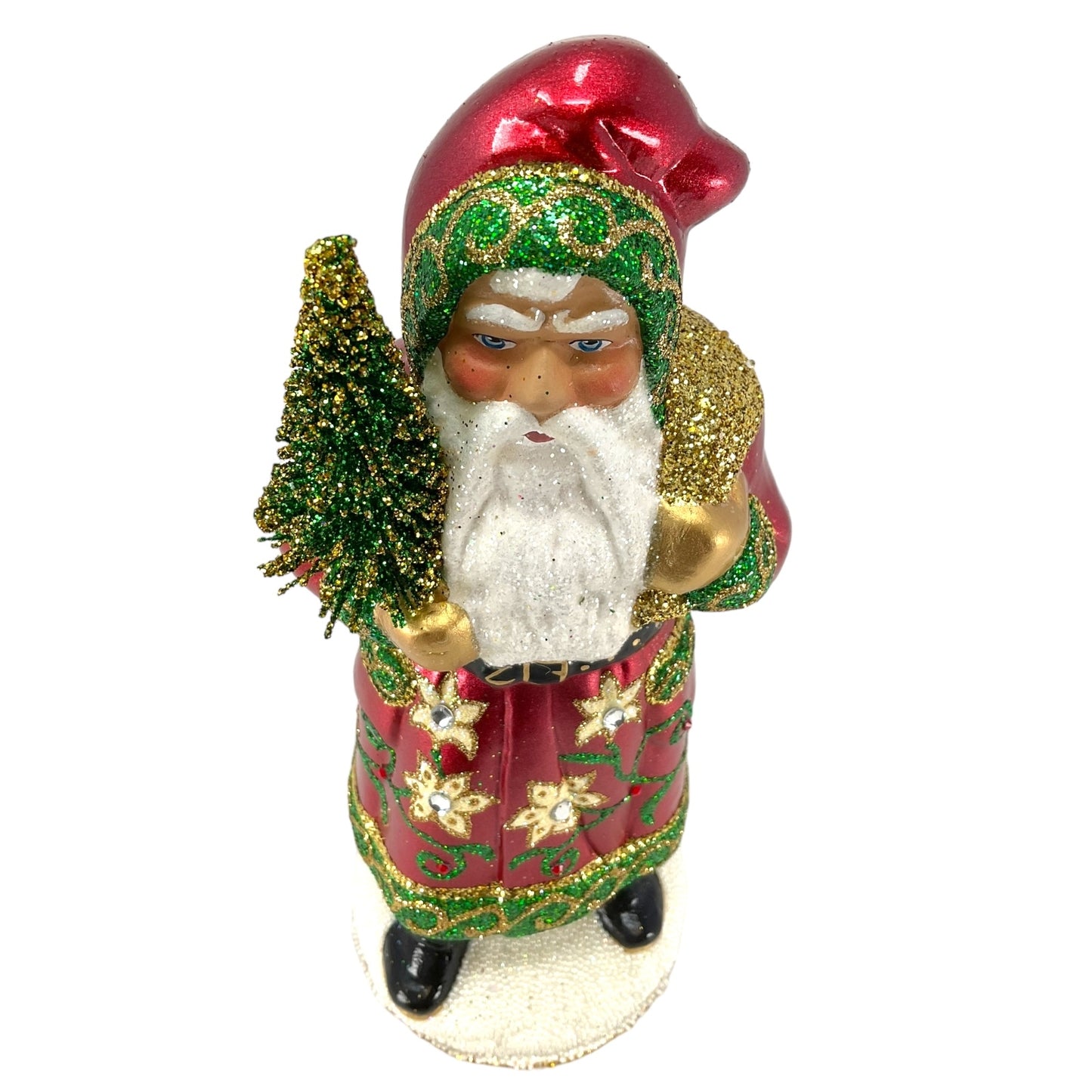 Pinnacle Peak Trading Ino Schaller Metallic Red Coat Santa with Flower Design German Paper Mache Candy Container