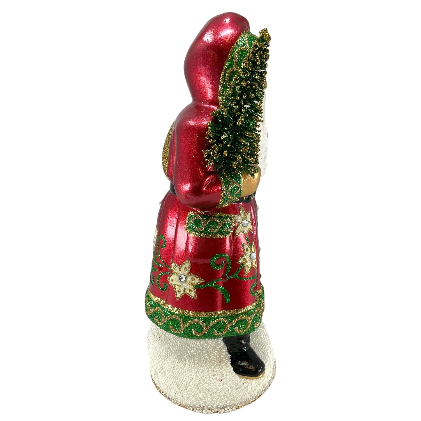 Pinnacle Peak Trading Ino Schaller Metallic Red Coat Santa with Flower Design German Paper Mache Candy Container