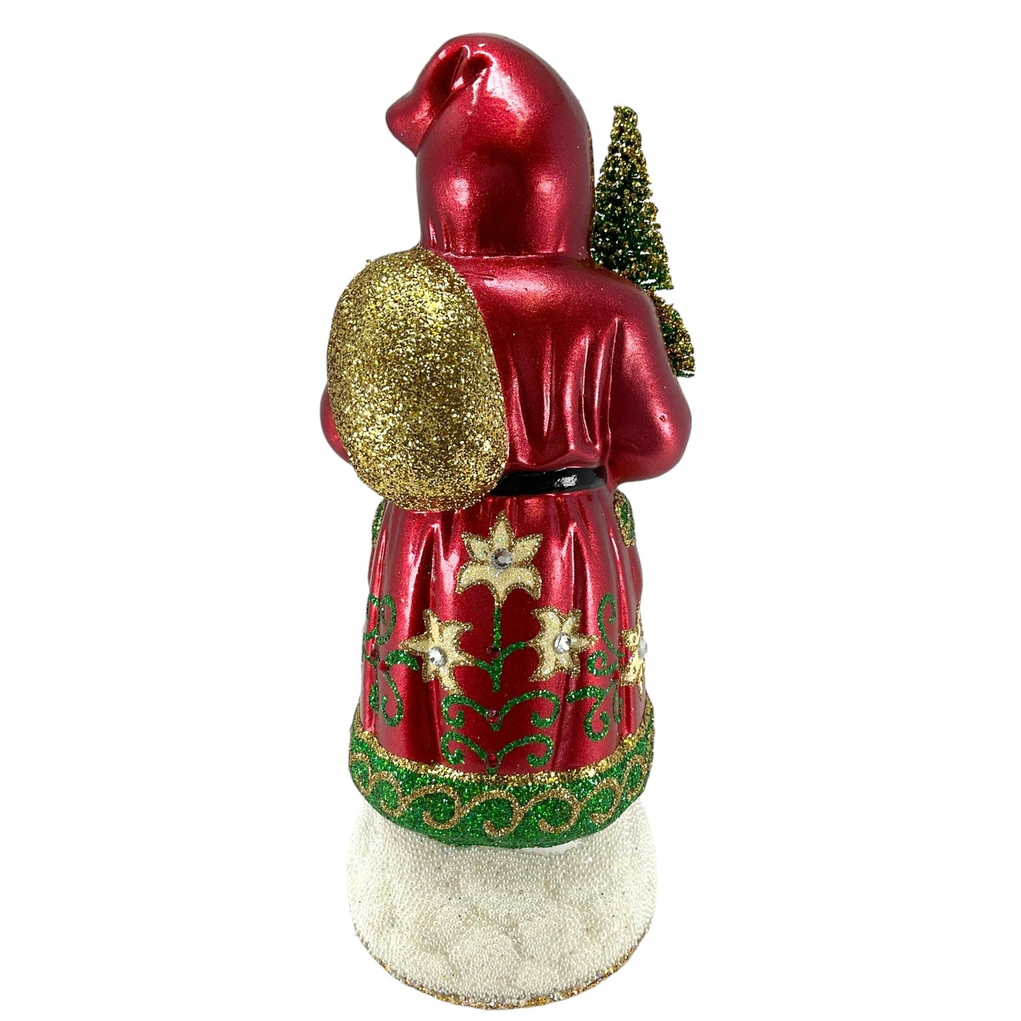 Pinnacle Peak Trading Ino Schaller Metallic Red Coat Santa with Flower Design German Paper Mache Candy Container