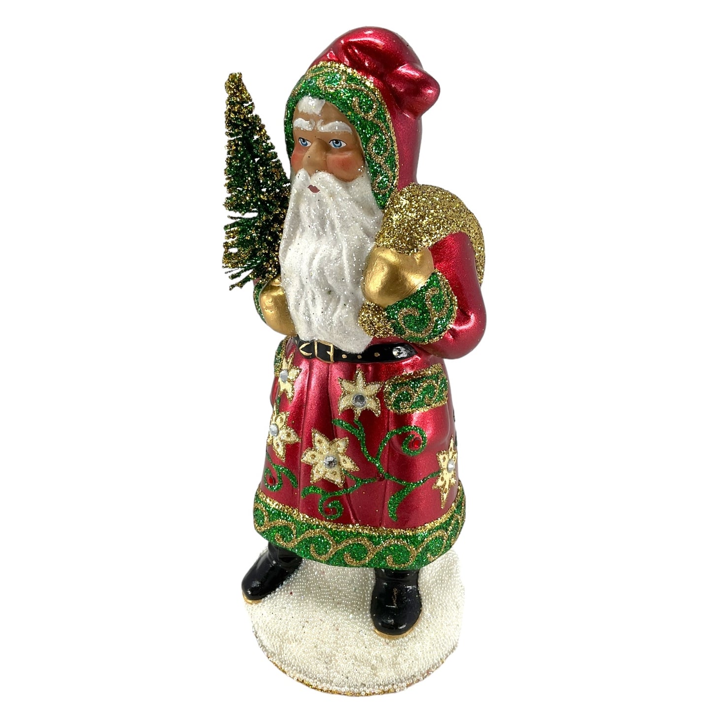 Pinnacle Peak Trading Ino Schaller Metallic Red Coat Santa with Flower Design German Paper Mache Candy Container