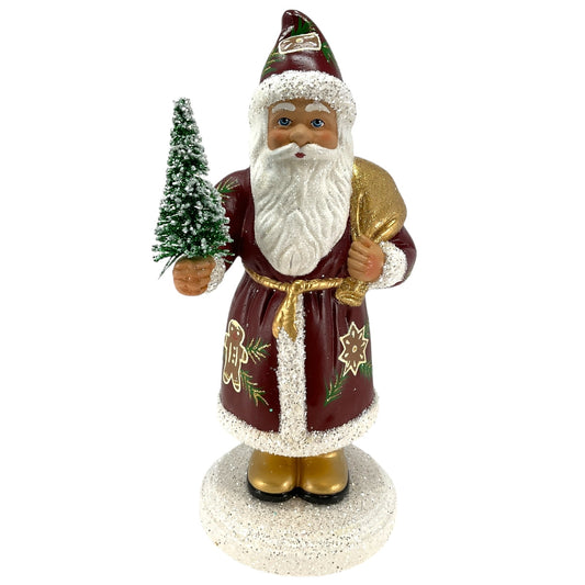 Pinnacle Peak Trading Ino Schaller Old Red Gingerbread Decor Santa with Gold bag German Paper Mache