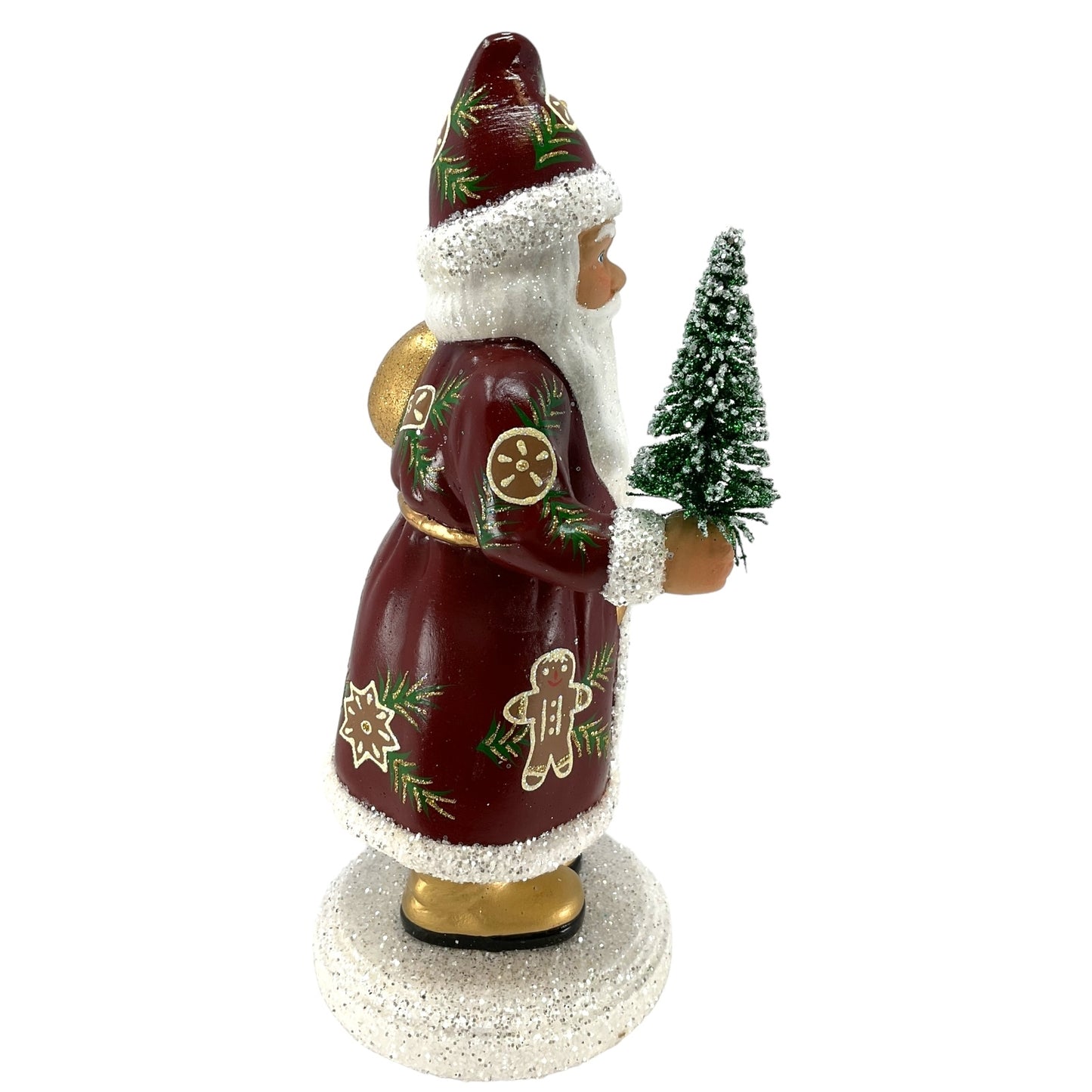 Pinnacle Peak Trading Ino Schaller Old Red Gingerbread Decor Santa with Gold bag German Paper Mache