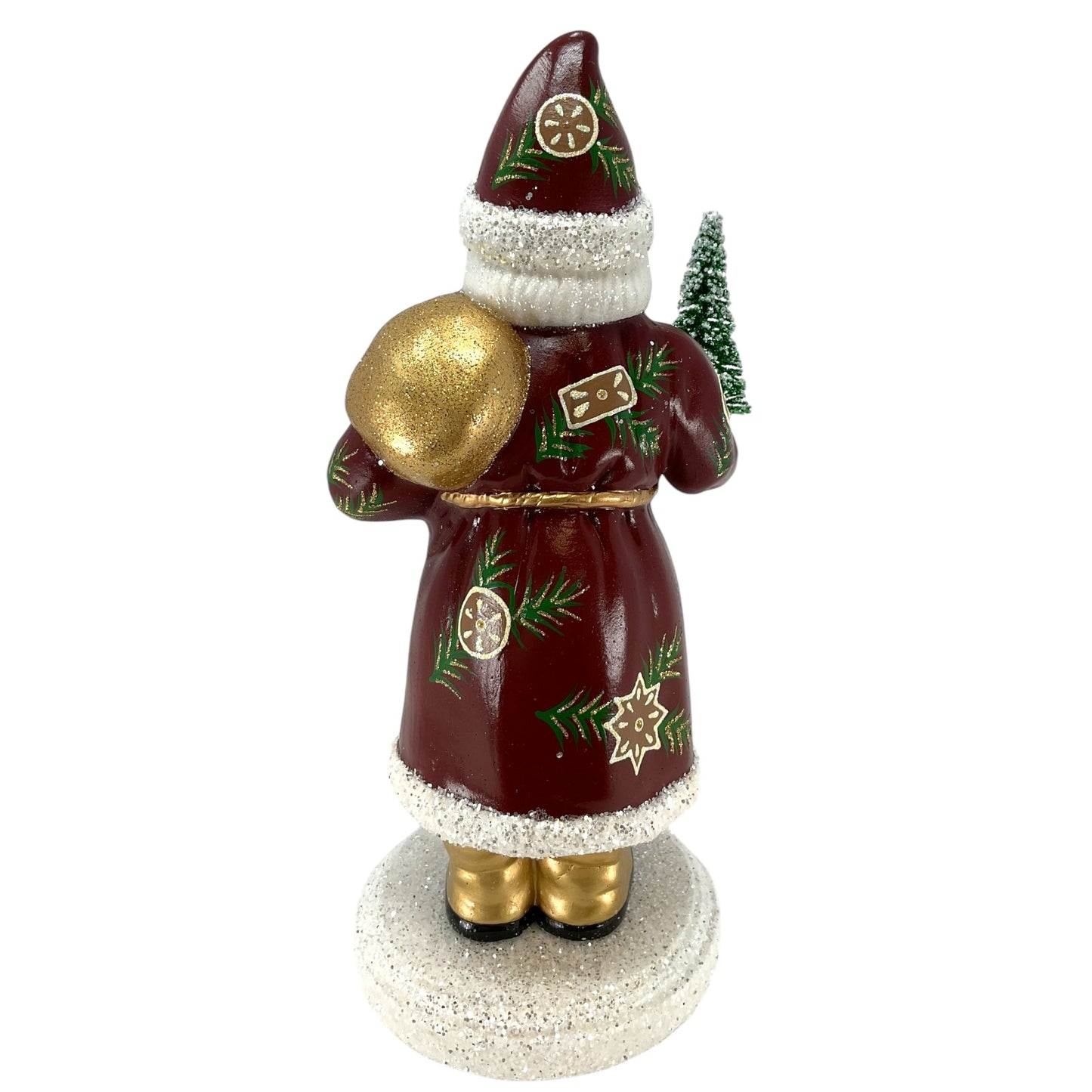 Pinnacle Peak Trading Ino Schaller Old Red Gingerbread Decor Santa with Gold bag German Paper Mache